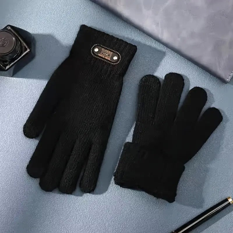 Manusi de Barbat, Model Tricotat, Functie Touchscreen (ecran tactil), Material Acril, Manseta Elastica, Interior Catifelat, Marime Universala, Negru