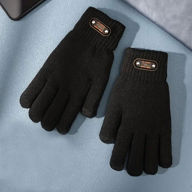 Manusi de Barbat, Model Tricotat, Functie Touchscreen (ecran tactil), Material Acril, Manseta Elastica, Interior Catifelat, Marime Universala, Negru