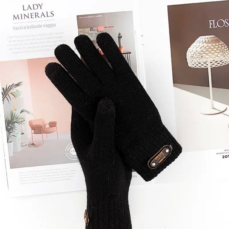 Manusi de Barbat, Model Tricotat, Functie Touchscreen (ecran tactil), Material Acril, Manseta Elastica, Interior Catifelat, Marime Universala, Negru