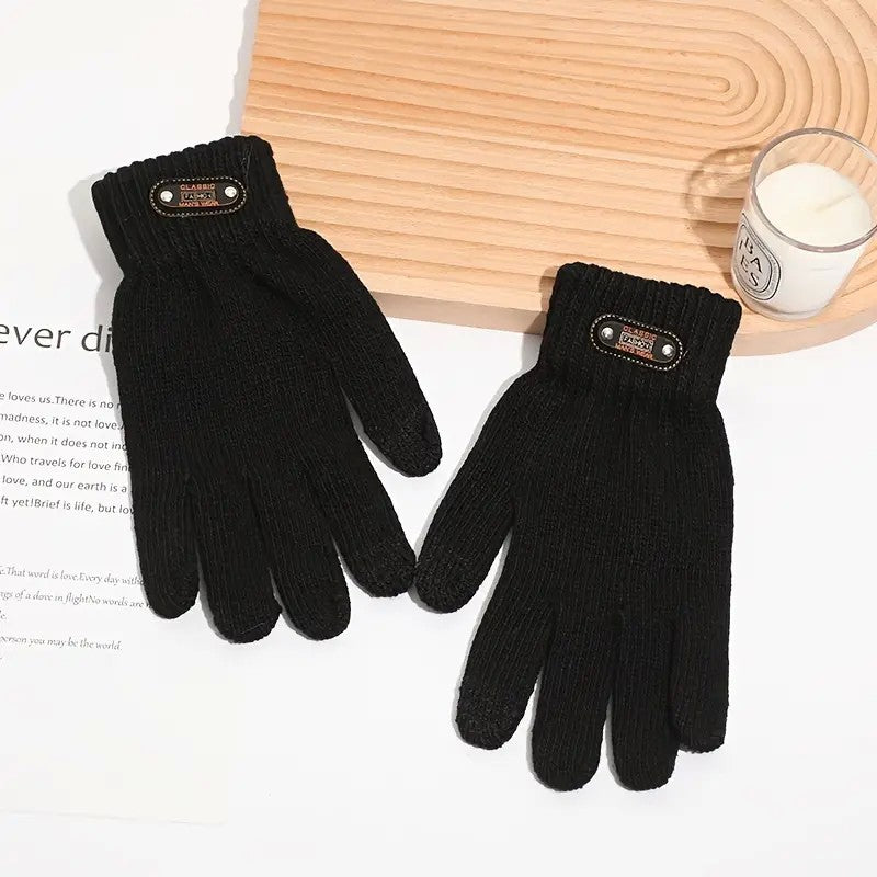 Manusi de Barbat, Model Tricotat, Functie Touchscreen (ecran tactil), Material Acril, Manseta Elastica, Interior Catifelat, Marime Universala, Negru