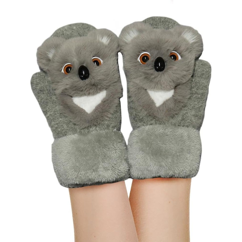 Manusi pentru Copii, din Plus cu Umplutura de Bumbac, Protectie Termica, 24 x 20 x 3 cm, Model Koala 3D, Gri