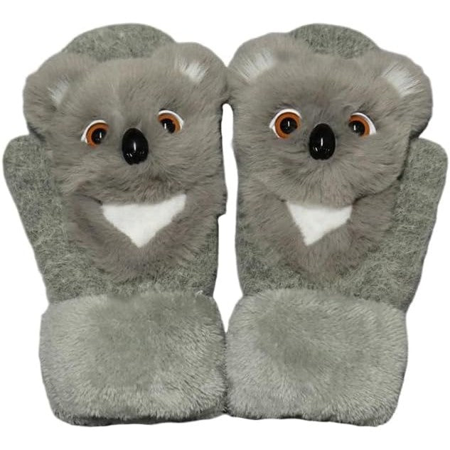 Manusi pentru Copii, din Plus cu Umplutura de Bumbac, Protectie Termica, 24 x 20 x 3 cm, Model Koala 3D, Gri