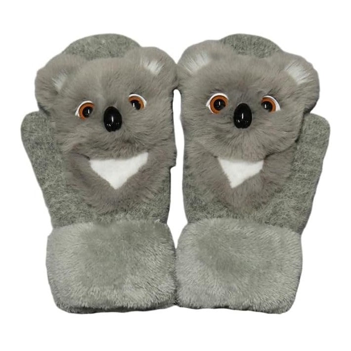 Manusi pentru Copii, din Plus cu Umplutura de Bumbac, Protectie Termica, 24 x 20 x 3 cm, Model Koala 3D, Gri