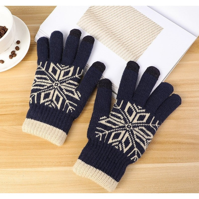 Manusi de Barbat, Model Fulg, Functie Touchscreen (ecran tactil), Material Acril Tricotat, Manseta Elastica, Interior Catifelat, Marime Universala, Albastru Marin