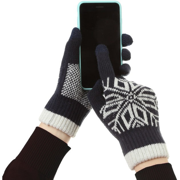 Manusi de Barbat, Model Fulg, Functie Touchscreen (ecran tactil), Material Acril Tricotat, Manseta Elastica, Interior Catifelat, Marime Universala, Albastru Marin