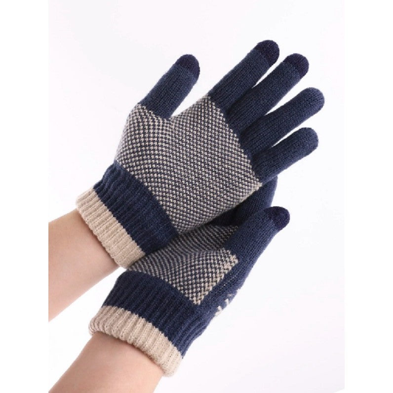Manusi de Barbat, Model Fulg, Functie Touchscreen (ecran tactil), Material Acril Tricotat, Manseta Elastica, Interior Catifelat, Marime Universala, Albastru Marin