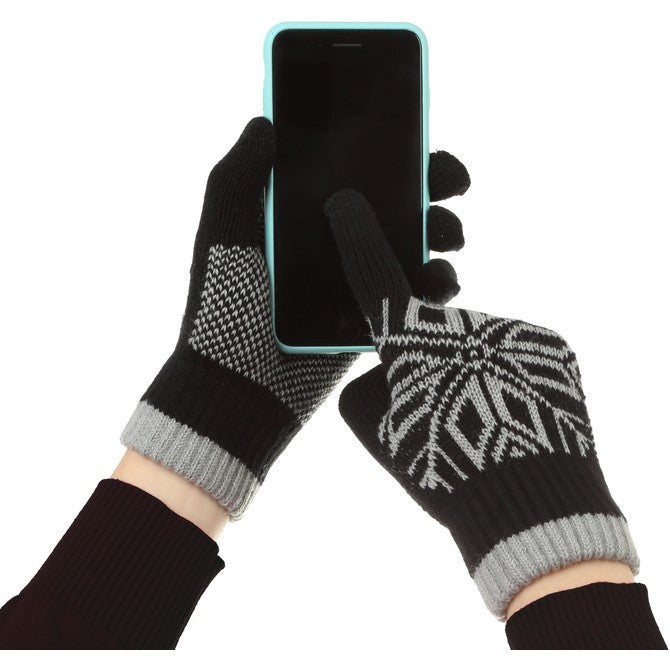 Manusi de Barbat, Model Fulg, Functie Touchscreen (ecran tactil), Material Acril Tricotat, Manseta Elastica, Interior Catifelat, Marime Universala, Negru