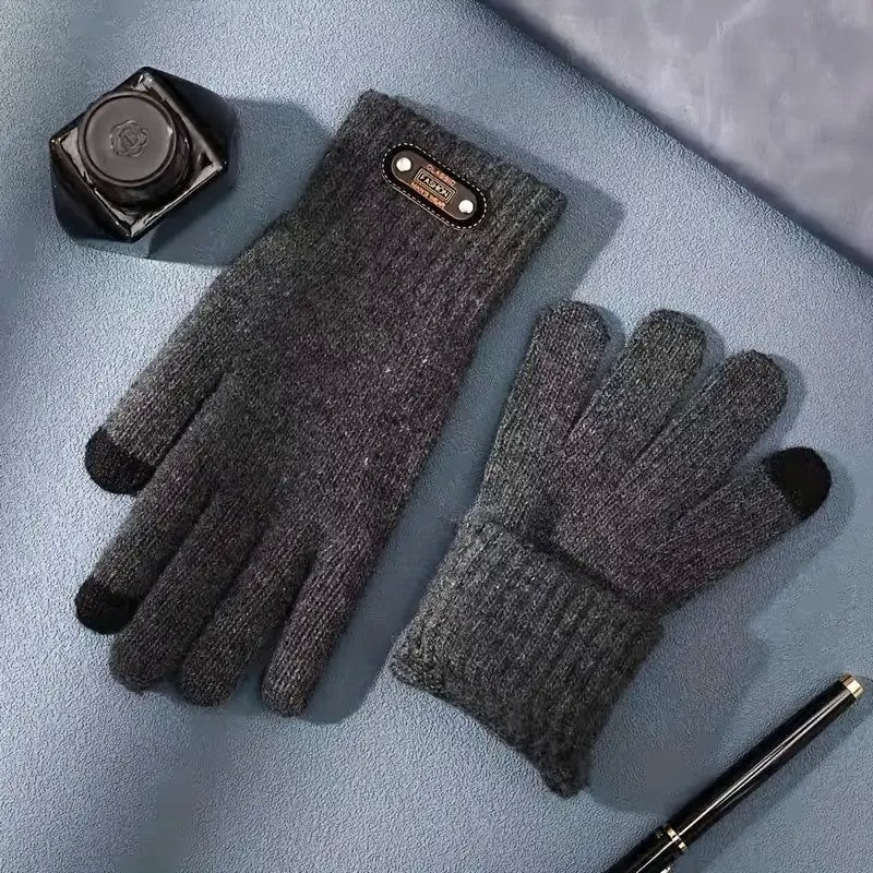 Manusi de Barbat, Model Tricotat, Functie Touchscreen (ecran tactil), Material Acril, Manseta Elastica, Interior Catifelat, Marime Universala, Gri