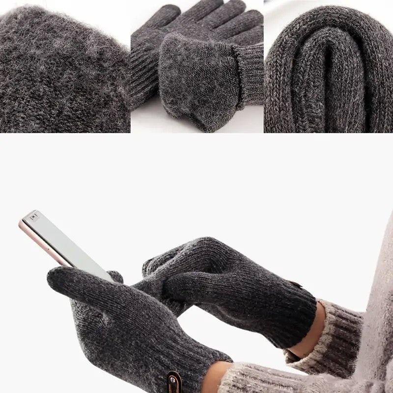 Manusi de Barbat, Model Tricotat, Functie Touchscreen (ecran tactil), Material Acril, Manseta Elastica, Interior Catifelat, Marime Universala, Gri
