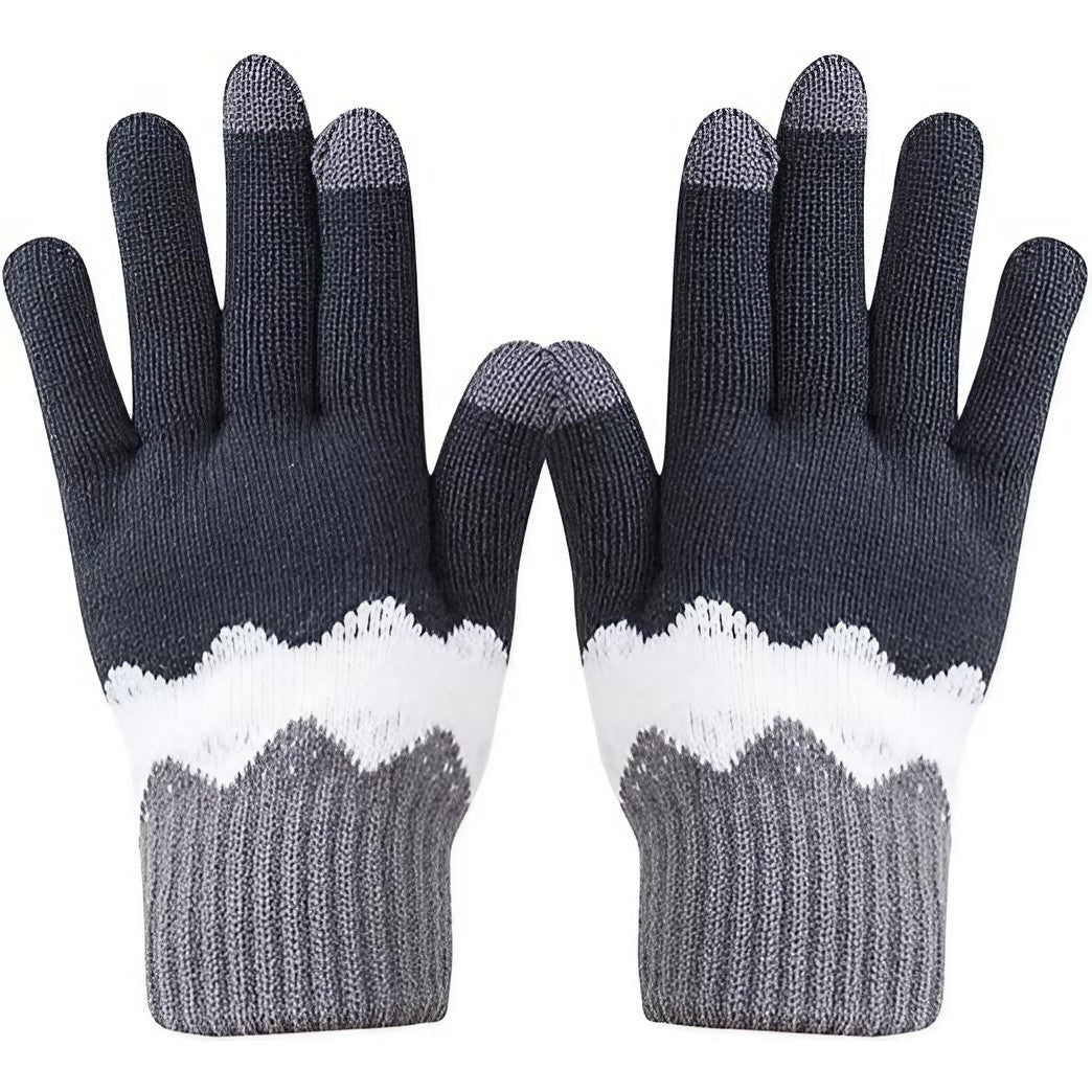 Manusi de Dama, Model Ondulat, Functie Touchscreen (ecran tactil), Material Acril Tricotat, Manseta Elastica, Interior Catifelat, Marime Universala, Gri/Alb