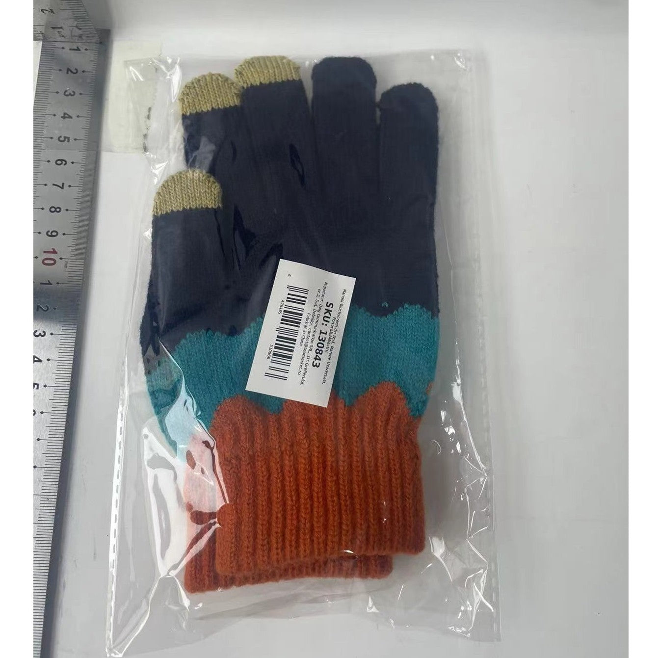 Manusi de Dama, Model Ondulat, Functie Touchscreen (ecran tactil), Material Acril Tricotat, Manseta Elastica, Interior Catifelat, Marime Universala, Portocaliu/Albastru