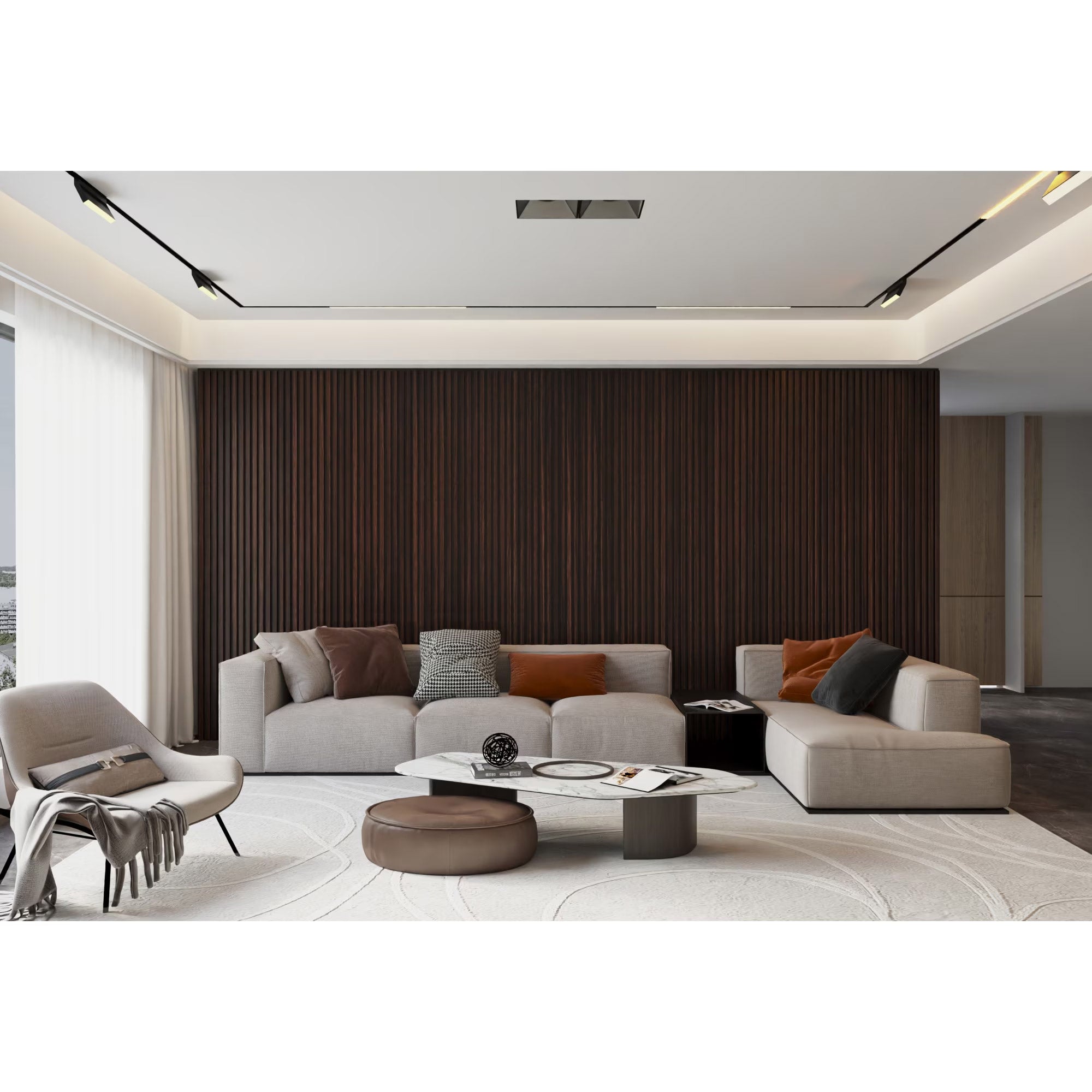 Riflaj MDF decorativ LDA PREMIUM de tip Panou Acustic, Stejar Maro inchis, 260x40 cm