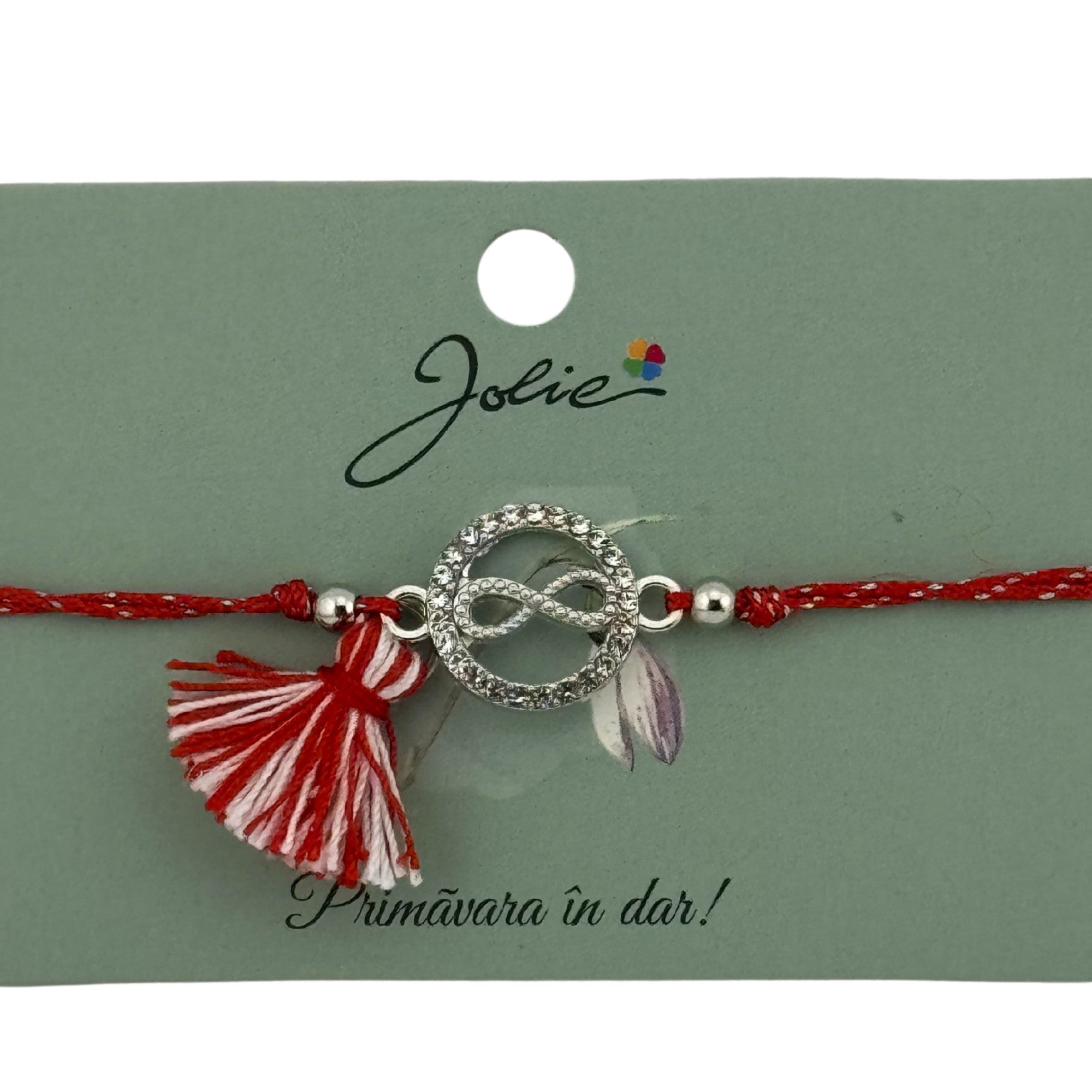 Martisor Bratara Ciucure, Snur Rosu Reglabil, cu Pandantiv, Model Cerc Infinit