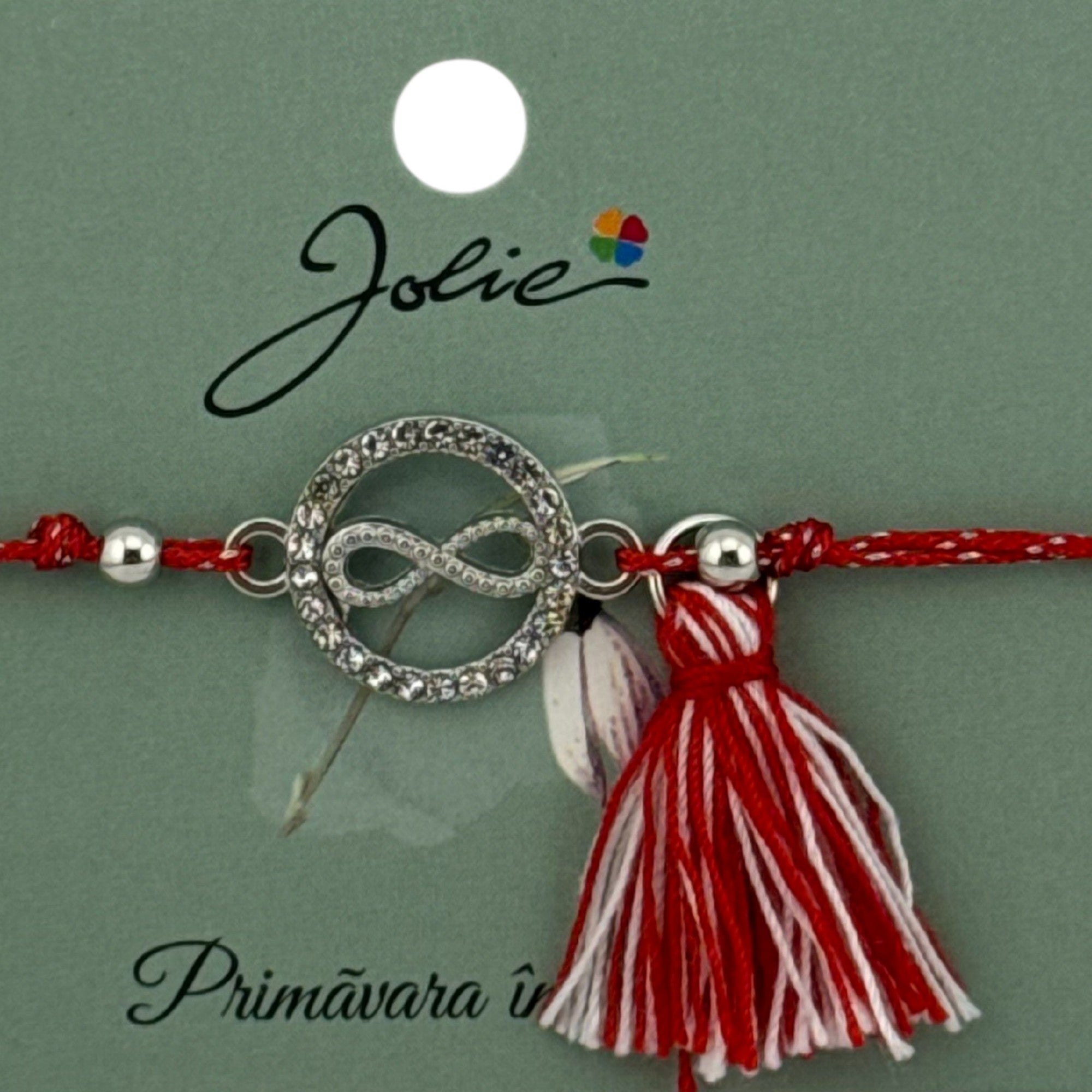 Martisor Bratara Ciucure, Snur Rosu Reglabil, cu Pandantiv, Model Cerc Infinit