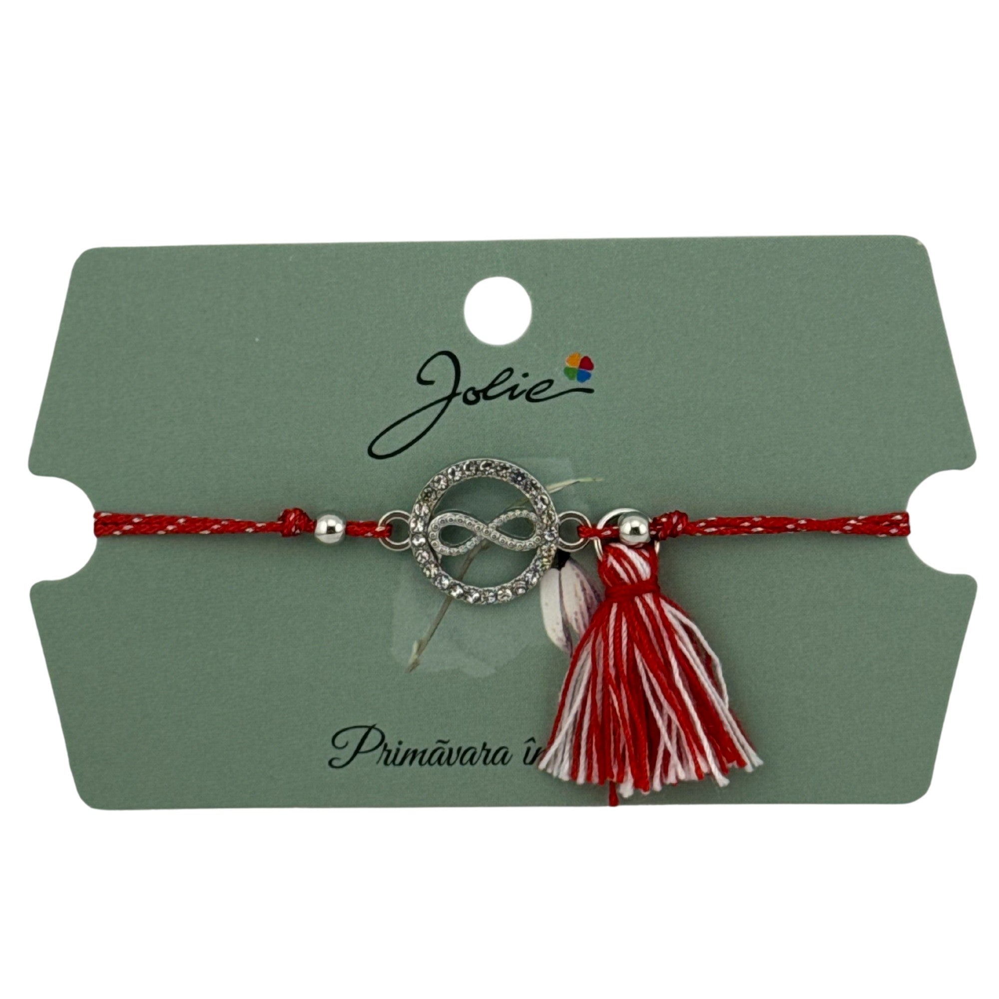 Martisor Bratara Ciucure, Snur Rosu Reglabil, cu Pandantiv, Model Cerc Infinit