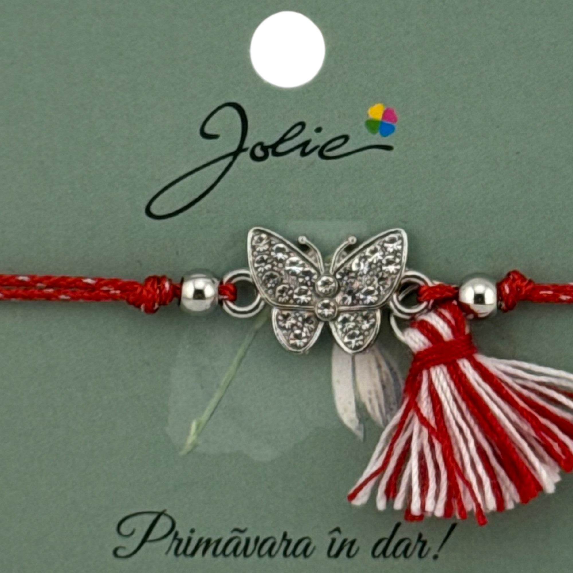Martisor Bratara Ciucure, Snur Rosu Reglabil, cu Pandantiv, Model Fluturas