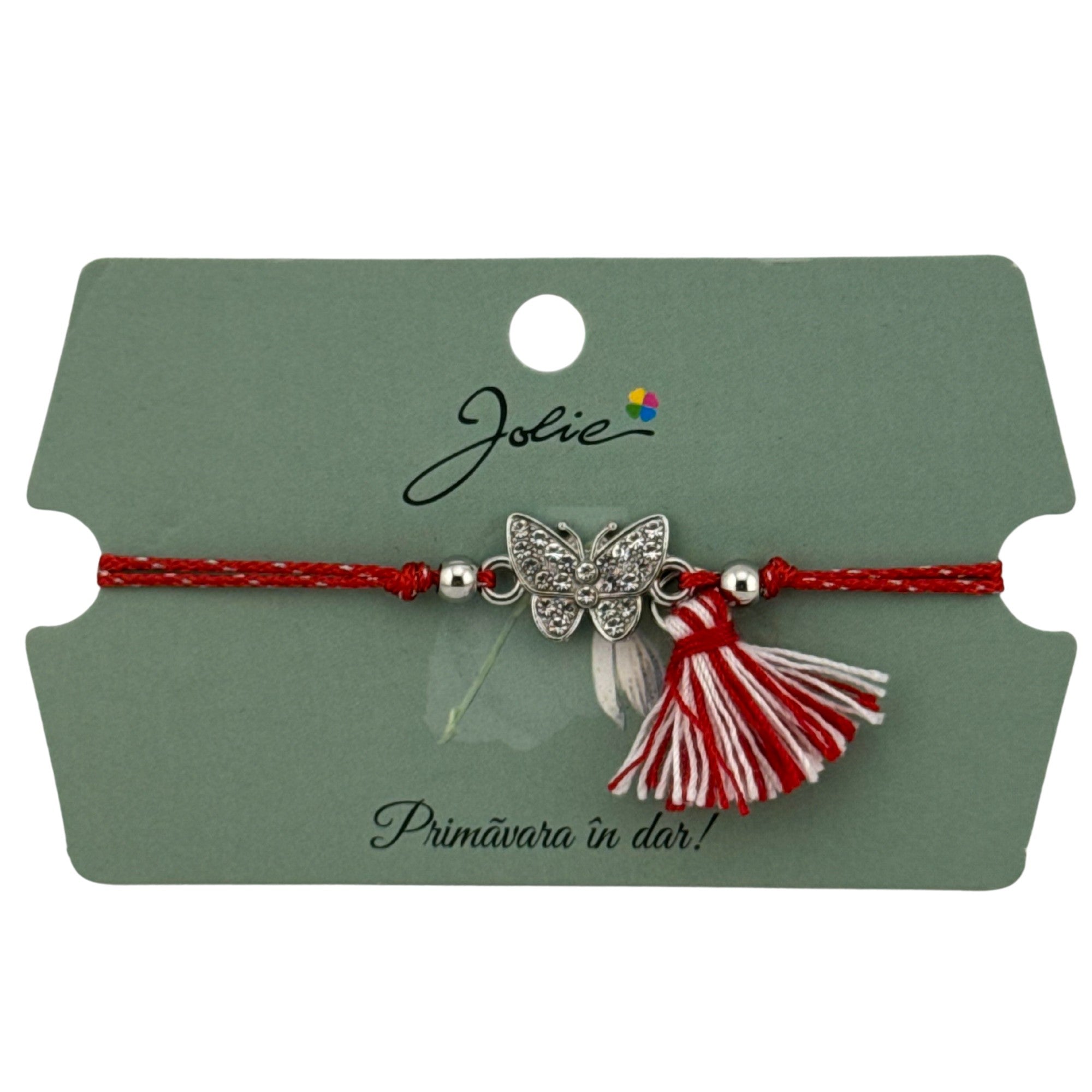 Martisor Bratara Ciucure, Snur Rosu Reglabil, cu Pandantiv, Model Fluturas