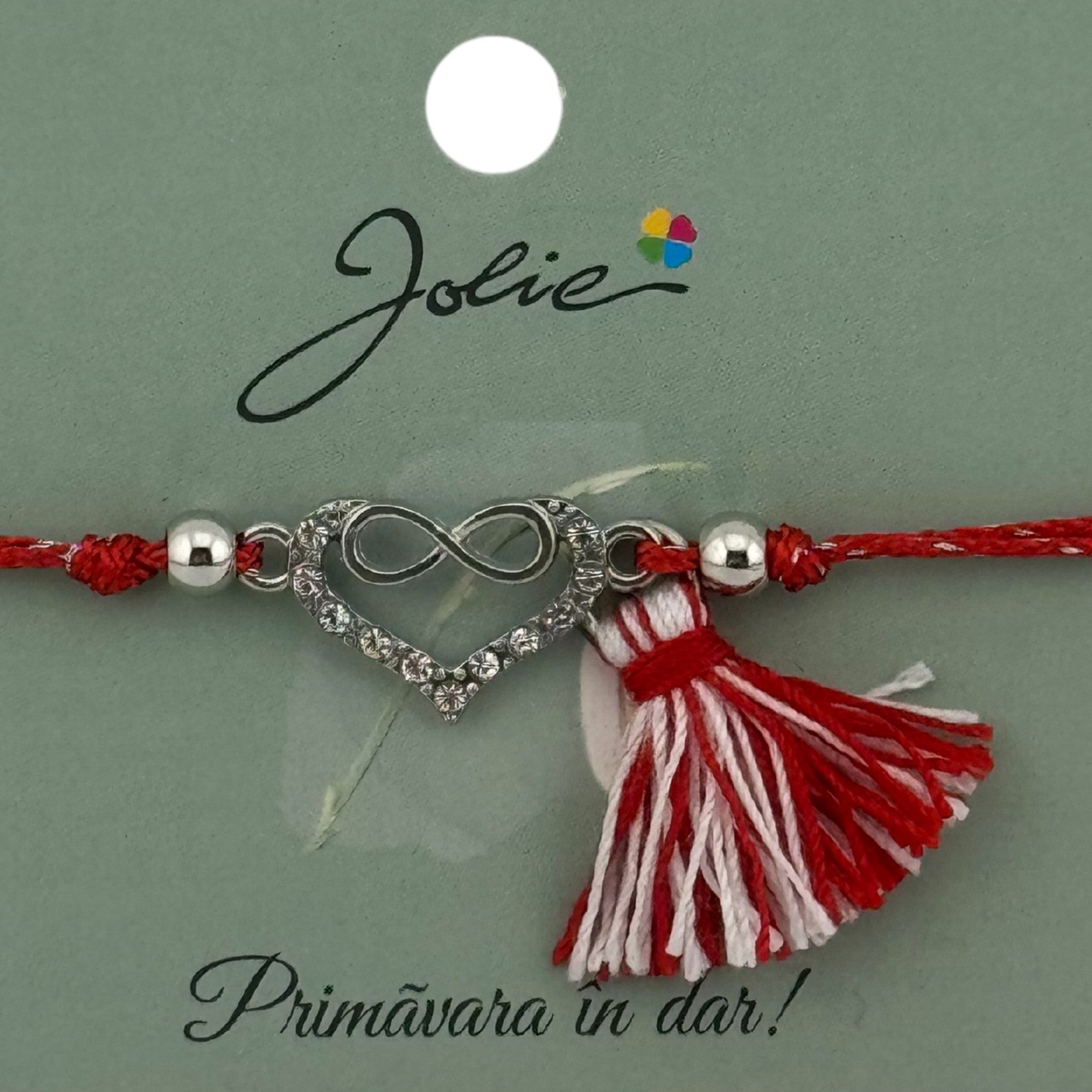 Martisor Bratara Ciucure, Snur Rosu Reglabil, cu Pandantiv, Model Inima Infinit