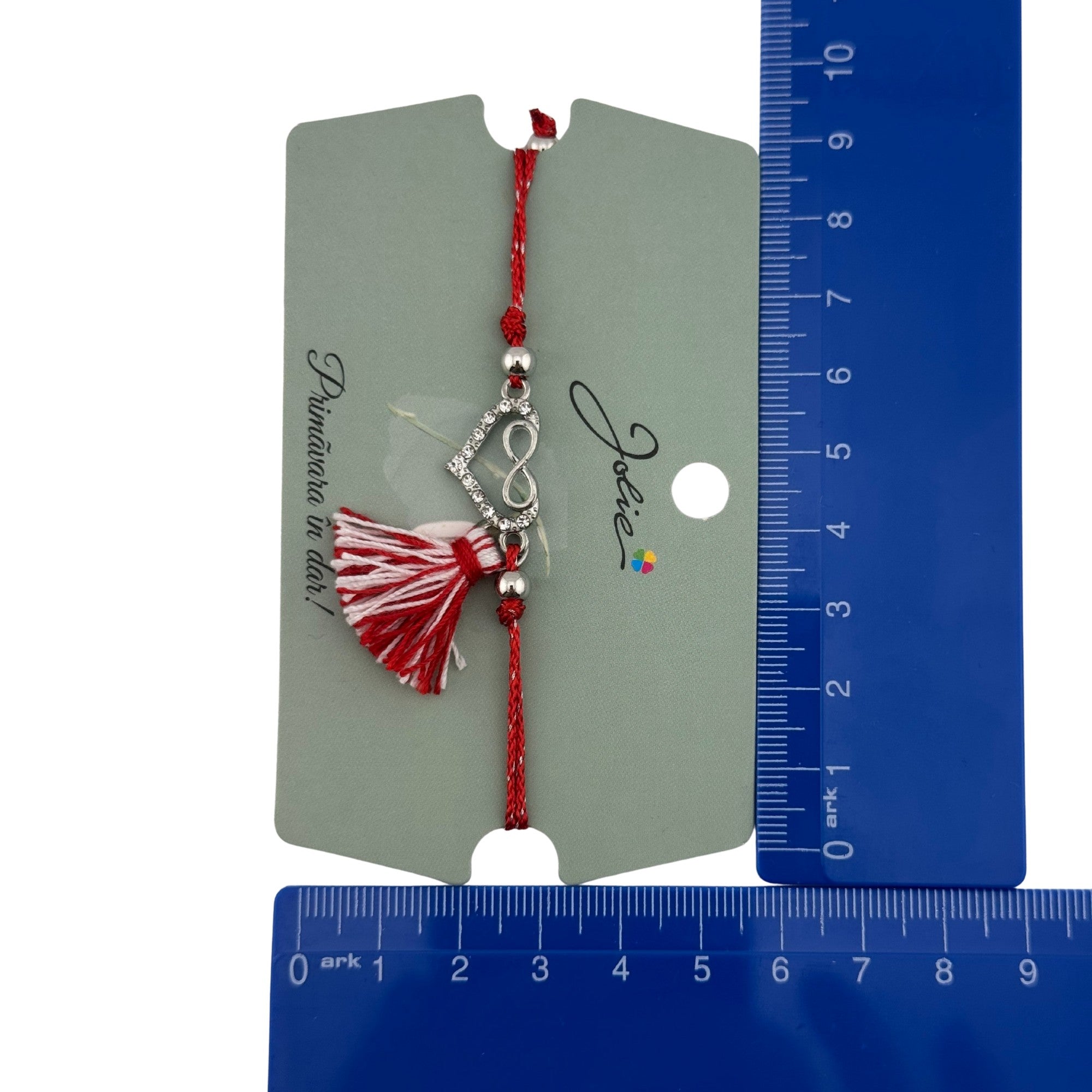 Martisor Bratara Ciucure, Snur Rosu Reglabil, cu Pandantiv, Model Inima Infinit