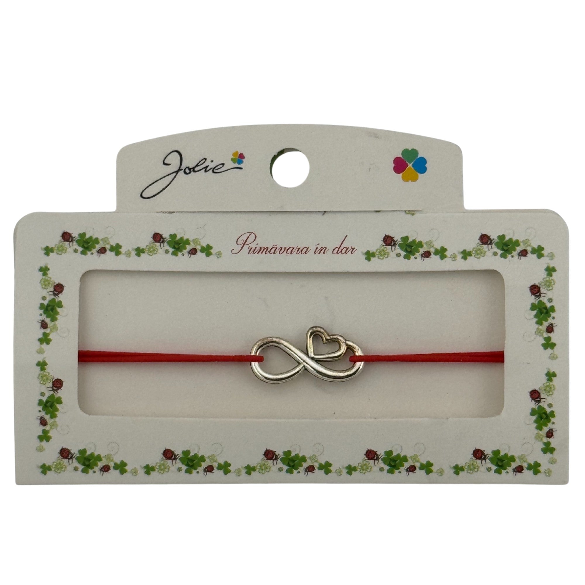 Martisor Bratara cu 2 Noduri Elastica, Snur Rosu, Model Inimioare