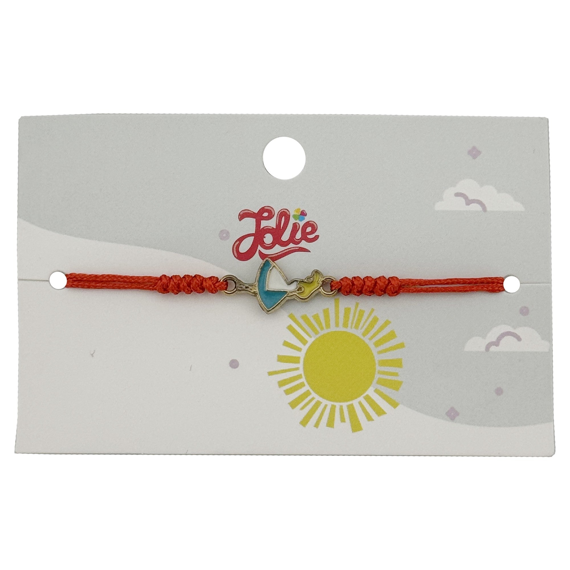 Martisor Bratara pentru Copii, Model Fetita, din Metal Auriu cu Snur Impletit Rosu, Albastru deschis