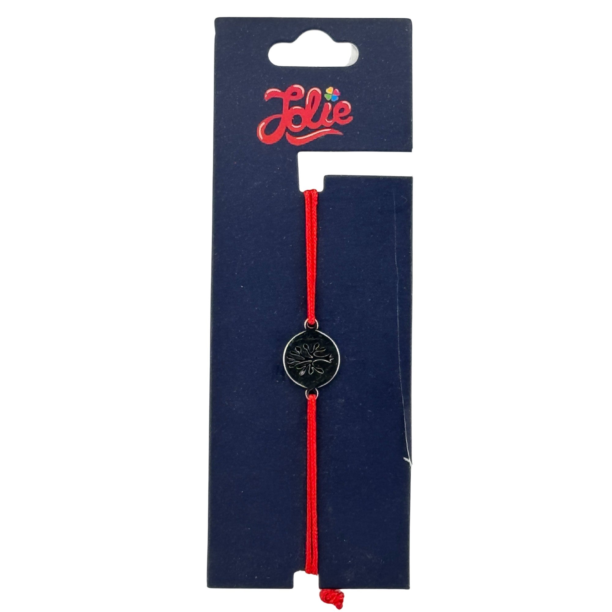 Martisor Bratara din Inox pentru Copii, Jolie, Textil si Inox, Snur Rosu, Model Banut, Argintiu