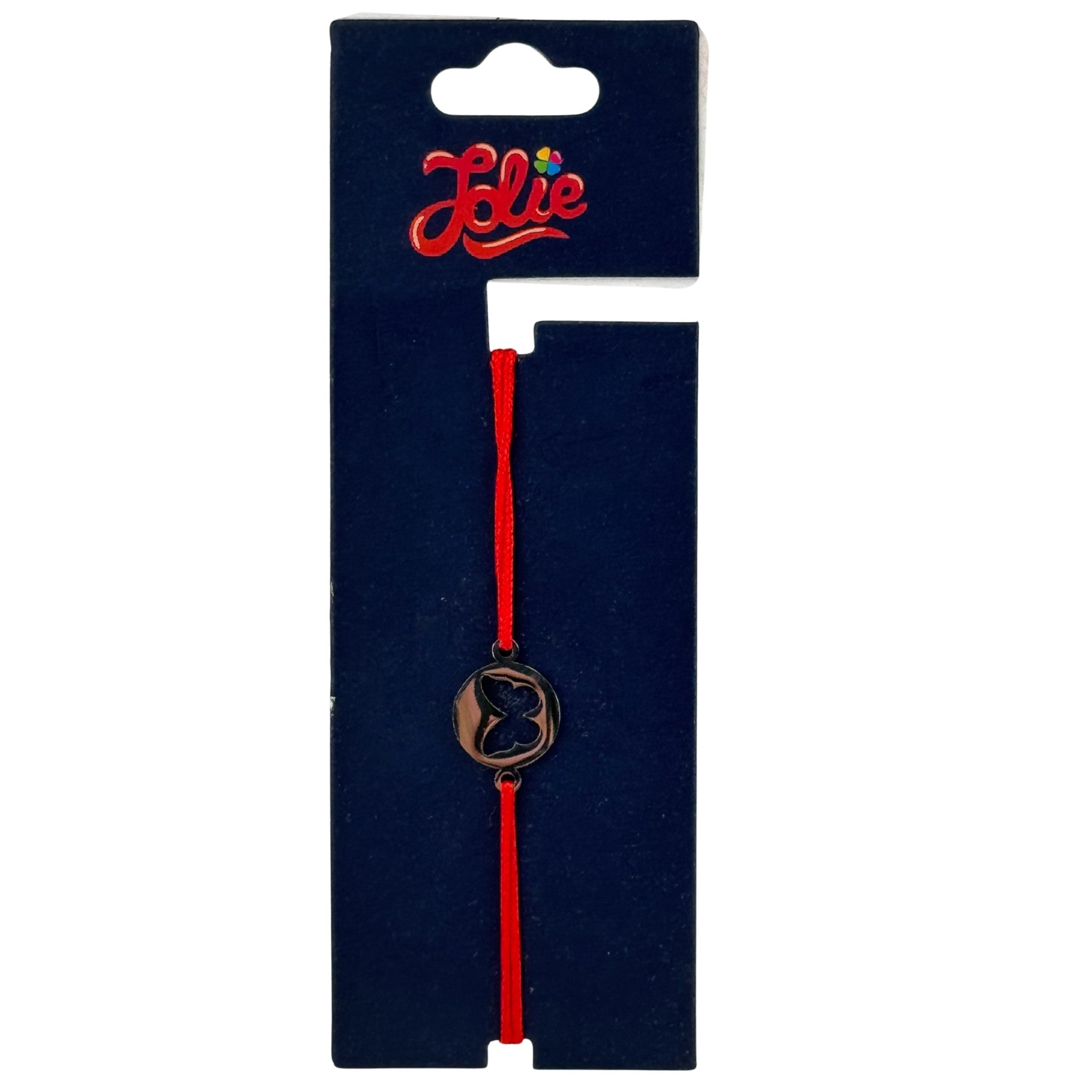 Martisor Bratara din Inox pentru Copii, Textil si Inox, Snur Rosu, Model Fluture, Argintiu