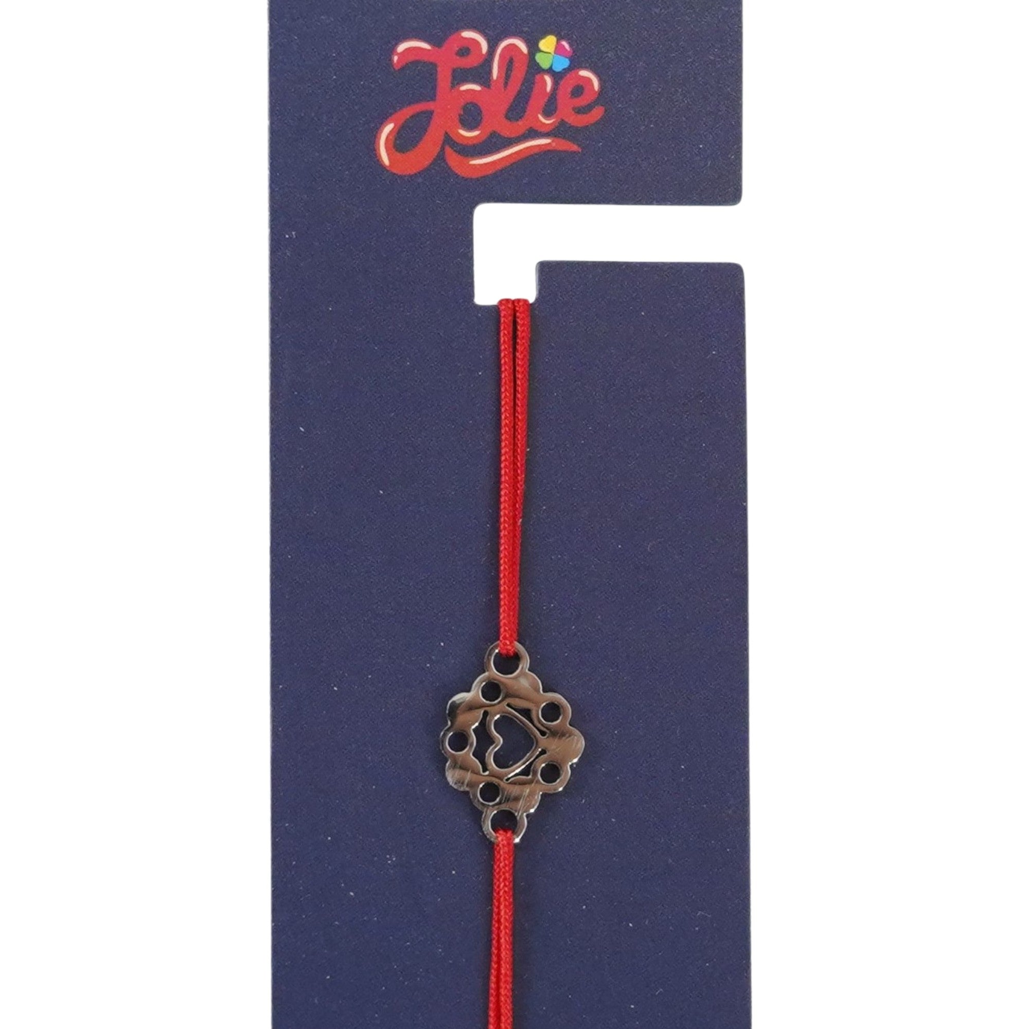 Martisor Bratara din Inox pentru Copii, Textil si Inox, Snur Rosu, Model Inima, Argintiu