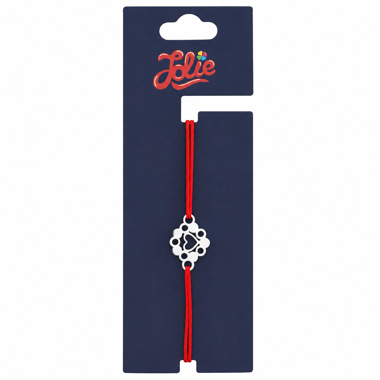Martisor Bratara din Inox pentru Copii, Textil si Inox, Snur Rosu, Model Inima, Argintiu