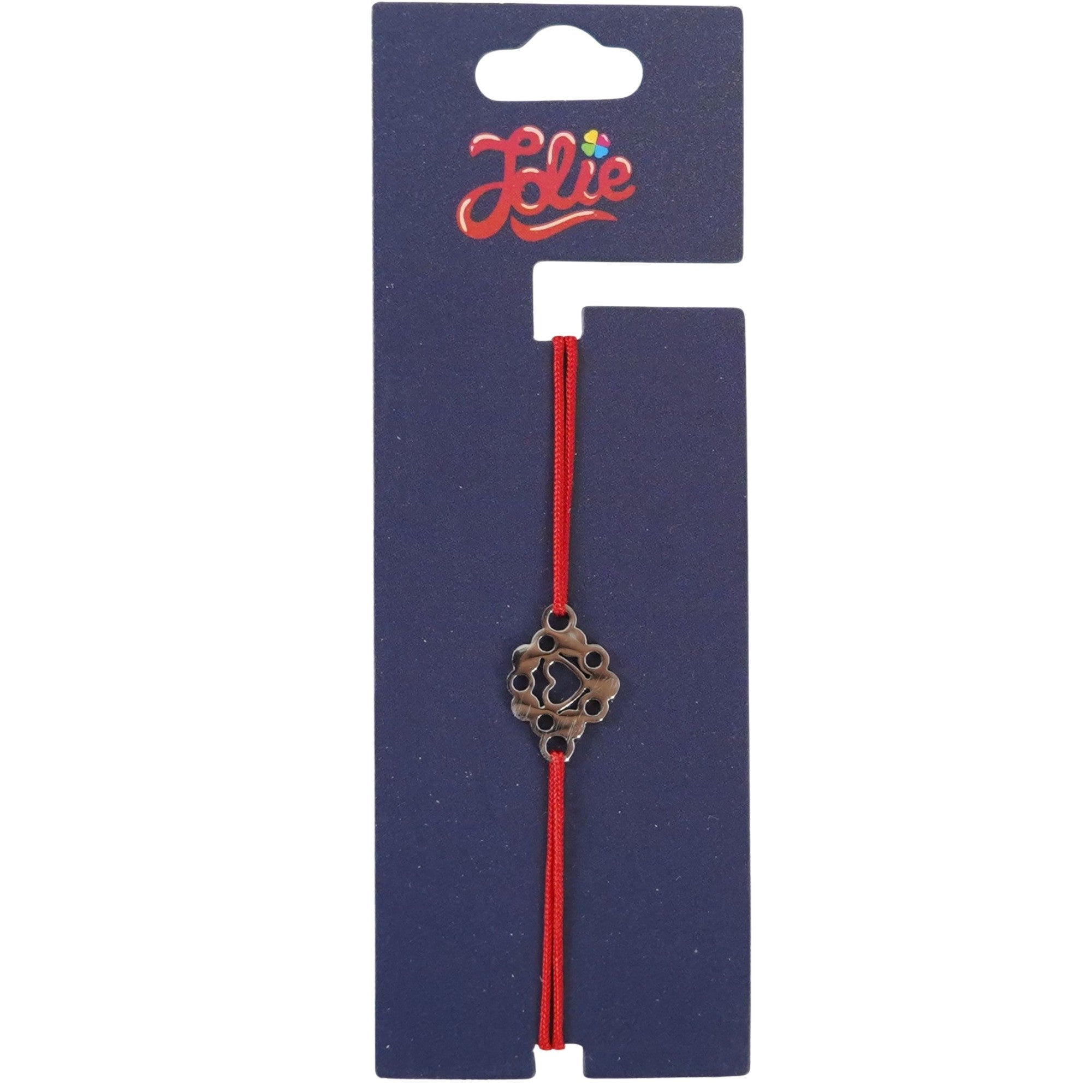 Martisor Bratara din Inox pentru Copii, Textil si Inox, Snur Rosu, Model Inima, Argintiu