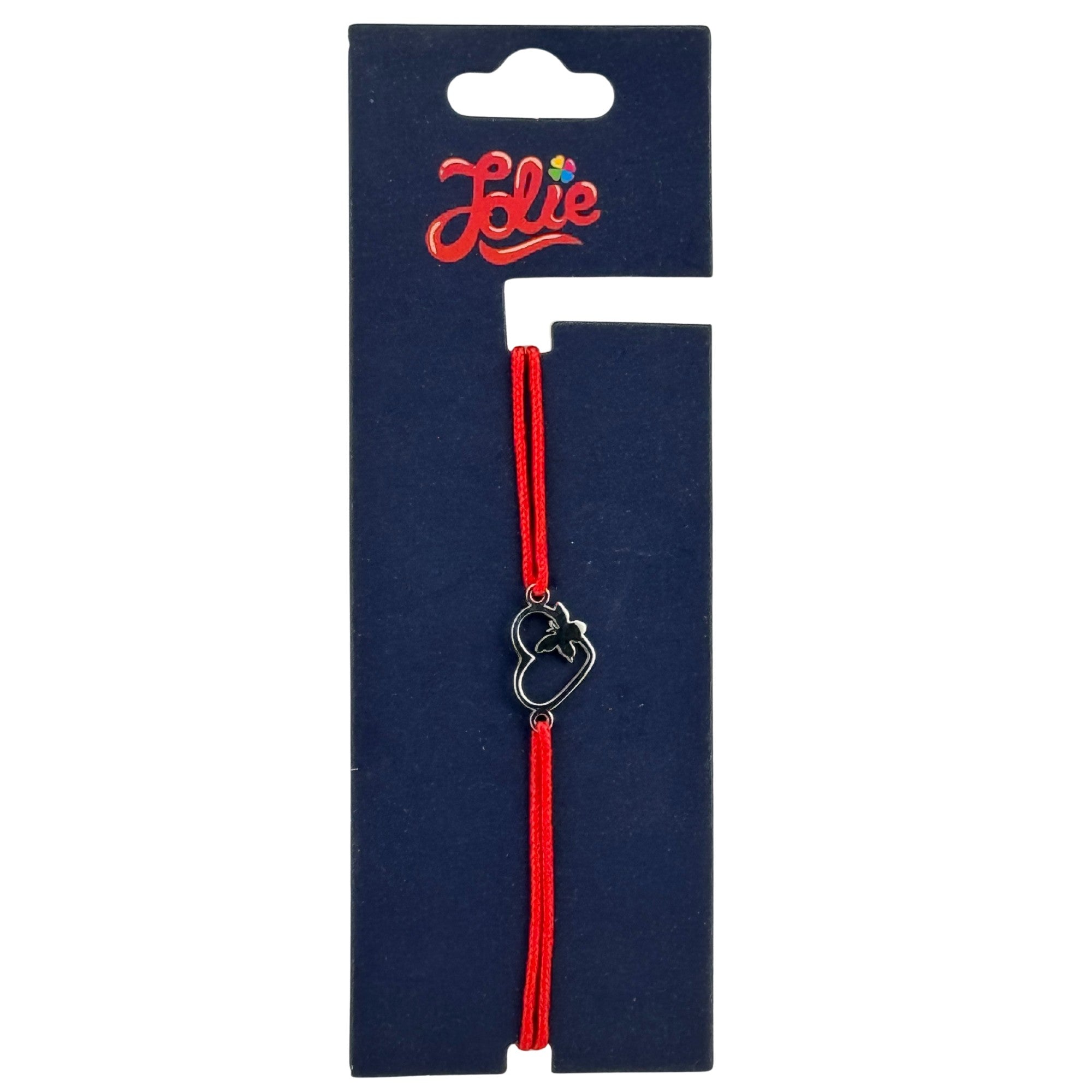 Martisor Bratara din Inox pentru Copii, Textil si Inox, Snur Rosu, Model Inima Fluture, Argintiu