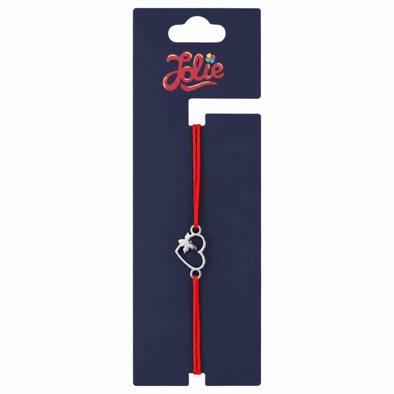 Martisor Bratara din Inox pentru Copii, Textil si Inox, Snur Rosu, Model Inima Fluture, Argintiu