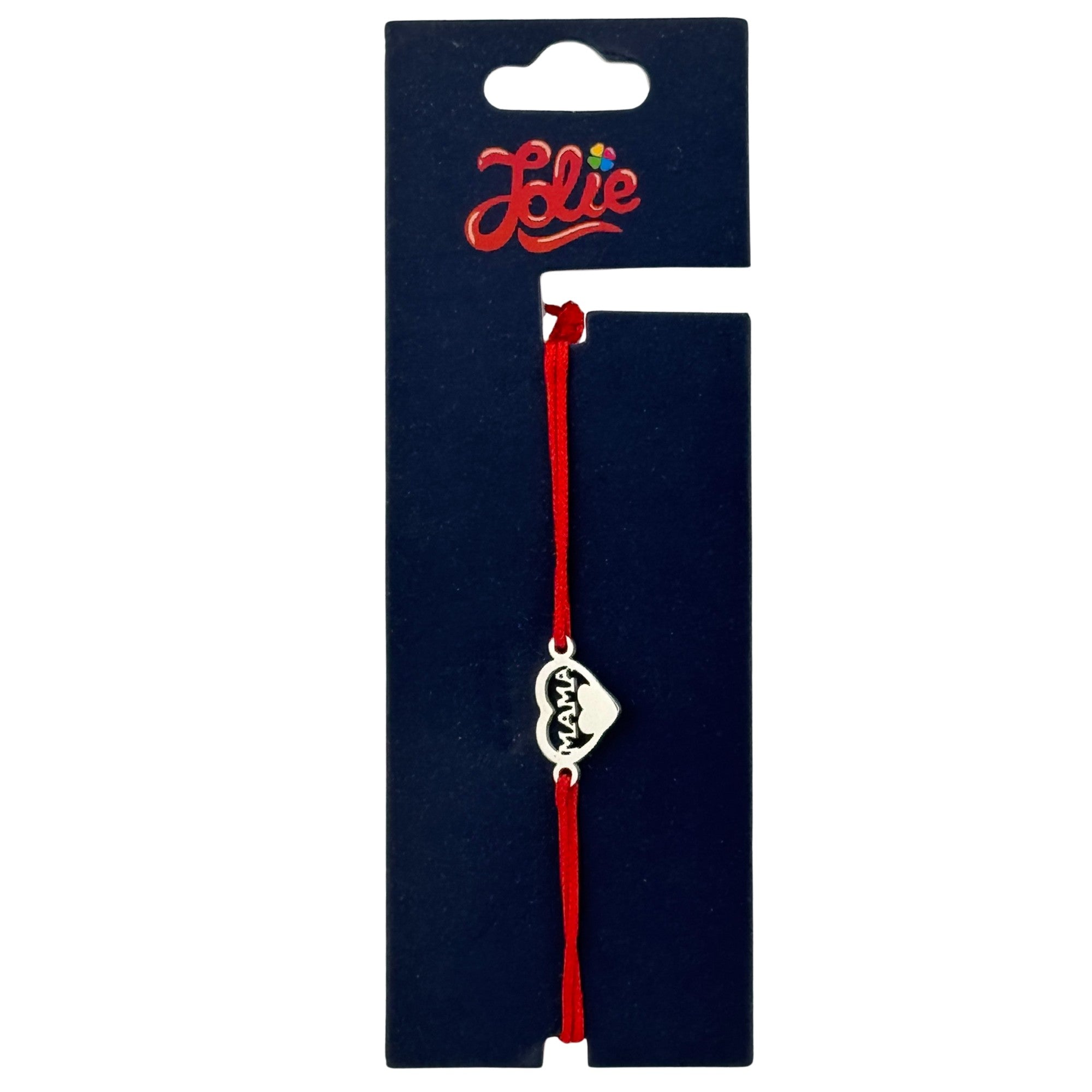 Martisor Bratara din Inox pentru Copii, Textil si Inox, Snur Rosu, Model Mama, Argintiu