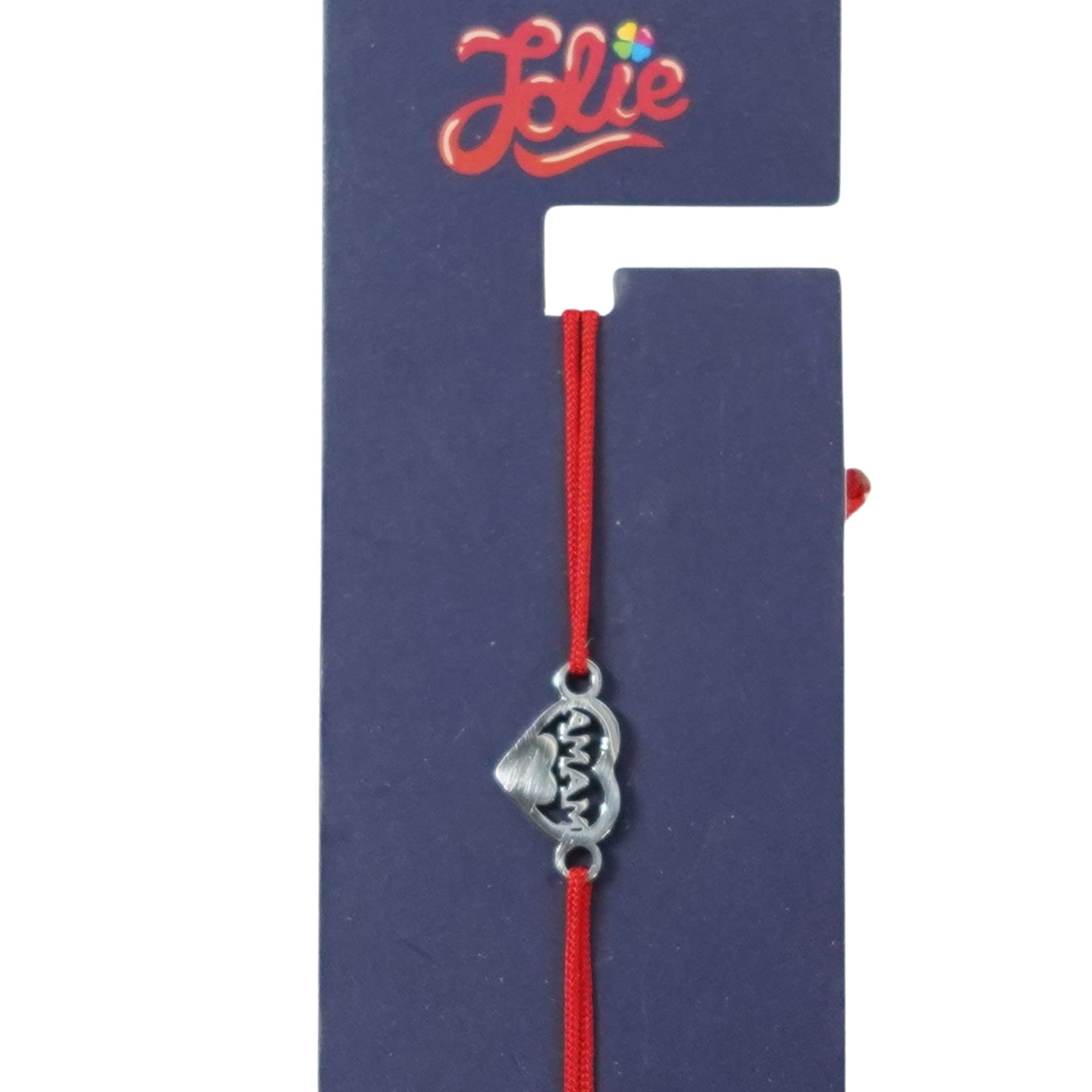 Martisor Bratara din Inox pentru Copii, Textil si Inox, Snur Rosu, Model Mama, Argintiu