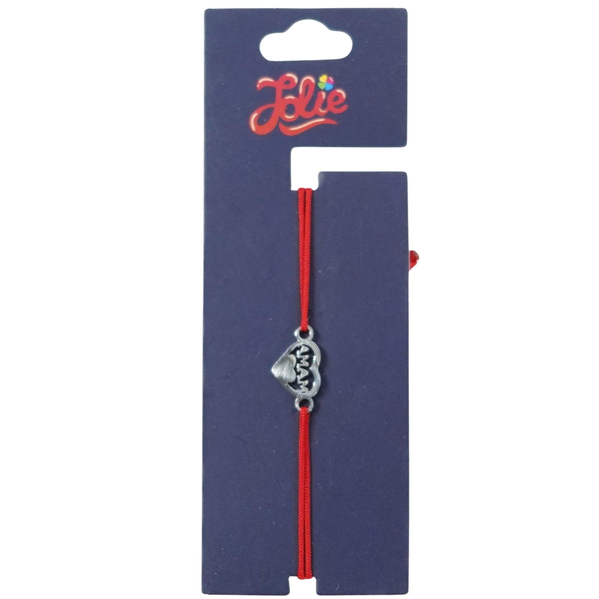 Martisor Bratara din Inox pentru Copii, Textil si Inox, Snur Rosu, Model Mama, Argintiu