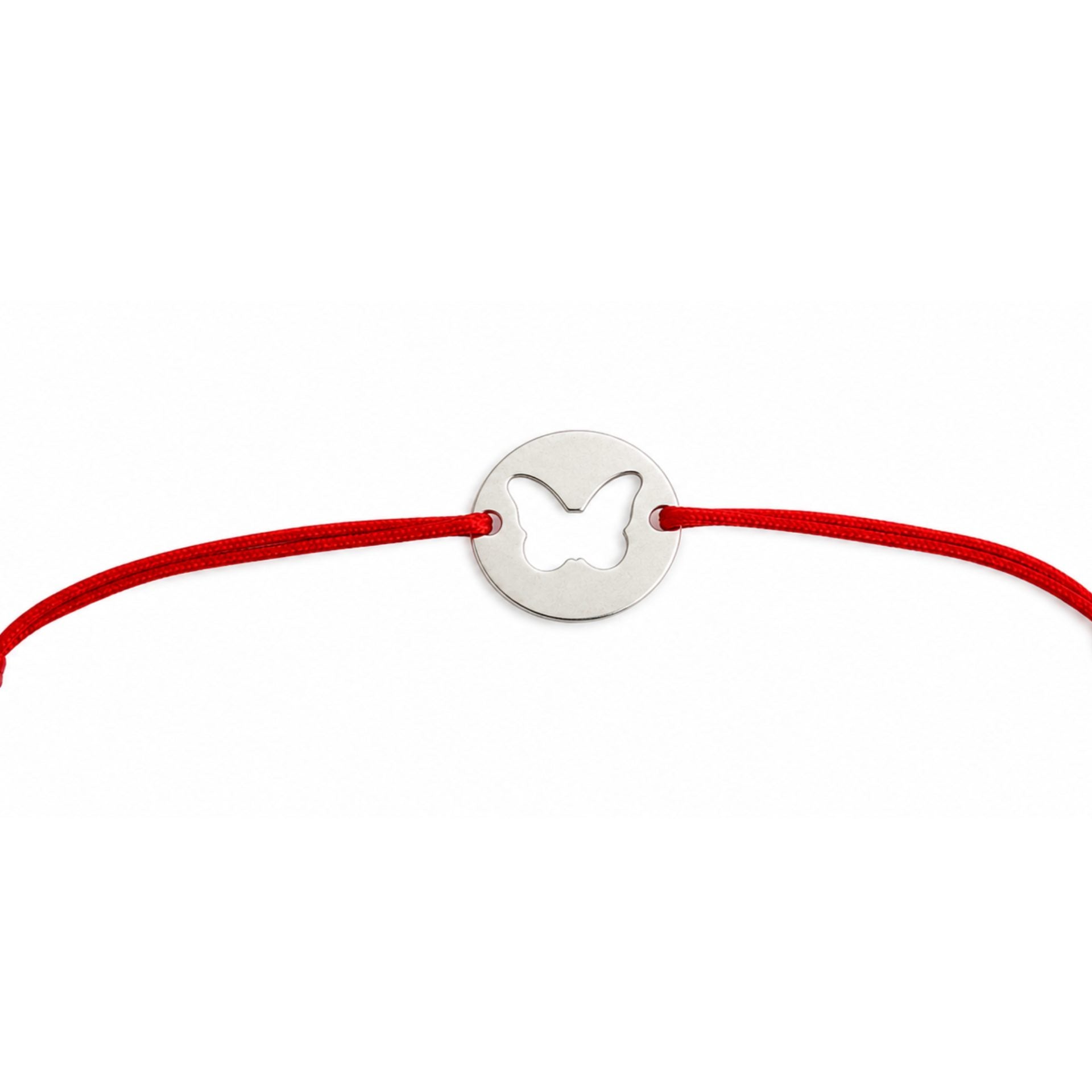 Martisor Bratara, Argint 925, Model Fluture Decupat, Snur Rosu Reglabil, Fara Pietre, Argintiu