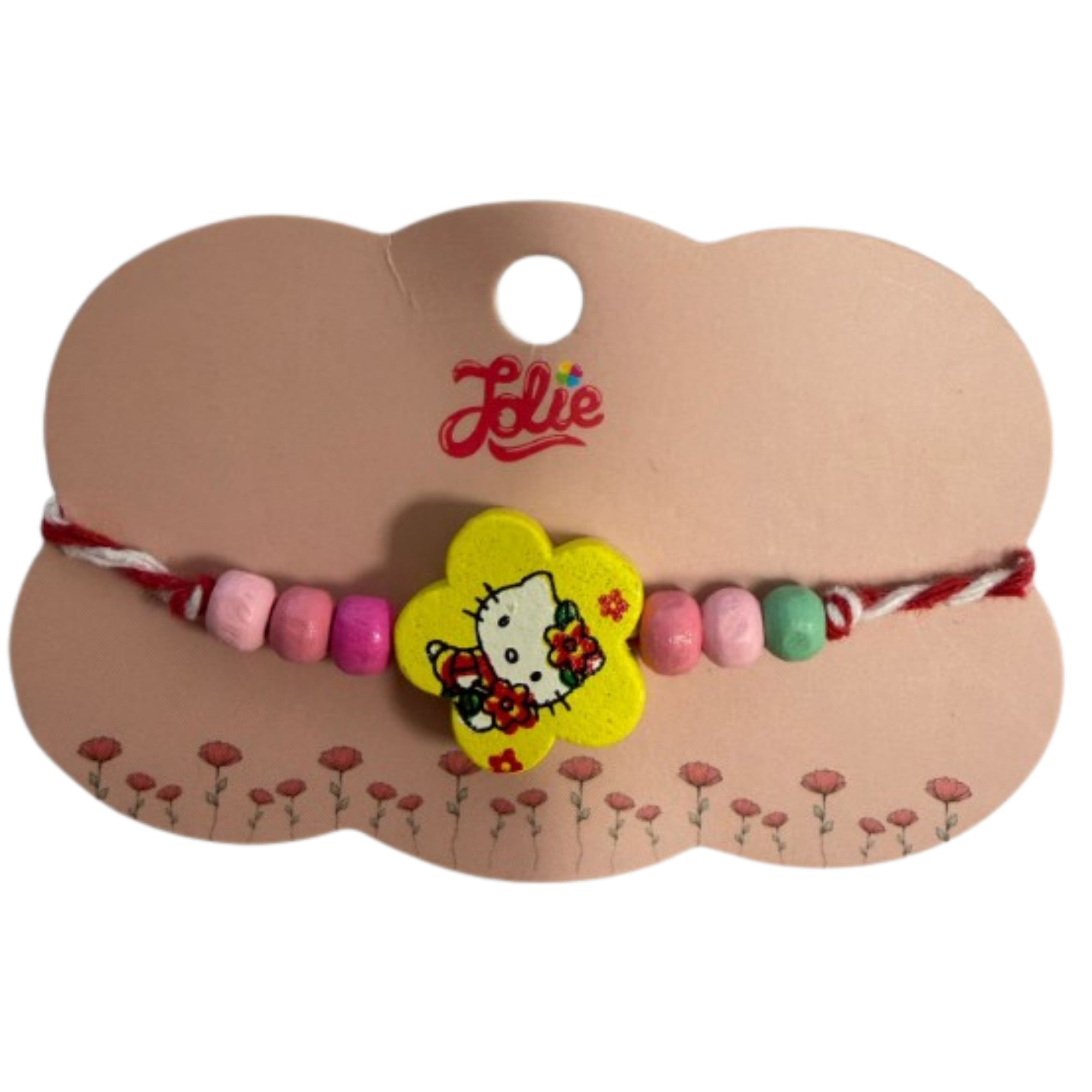Martisor Bratara Multicolora pentru Copii, din Lemn si Textil, Model Pisica