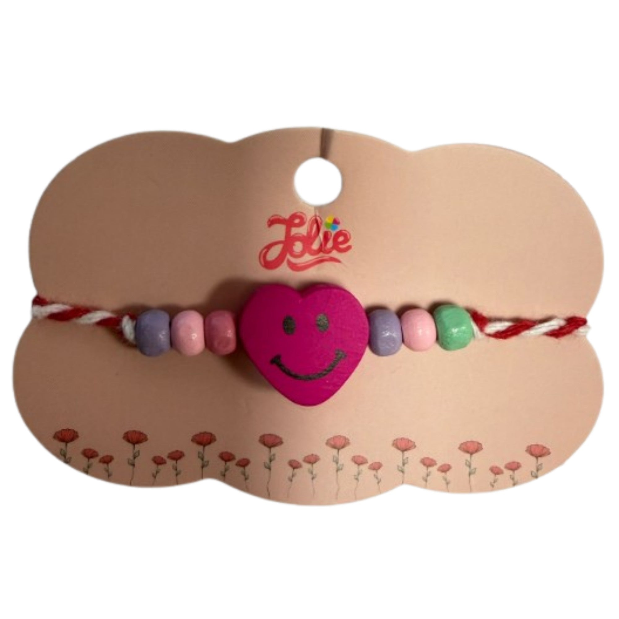 Martisor Bratara Multicolora pentru Copii, din Lemn si Textil, Model Inima