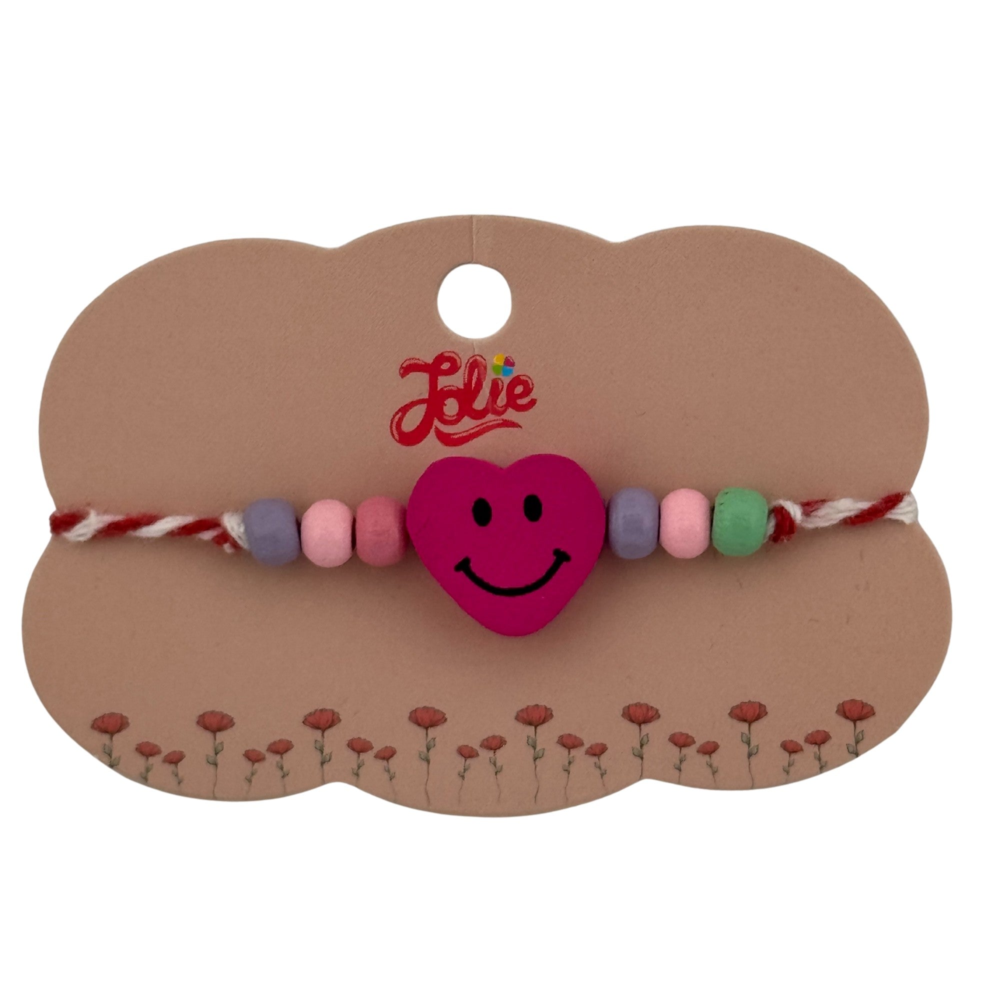 Martisor Bratara Multicolora pentru Copii, din Lemn si Textil, Model Inima