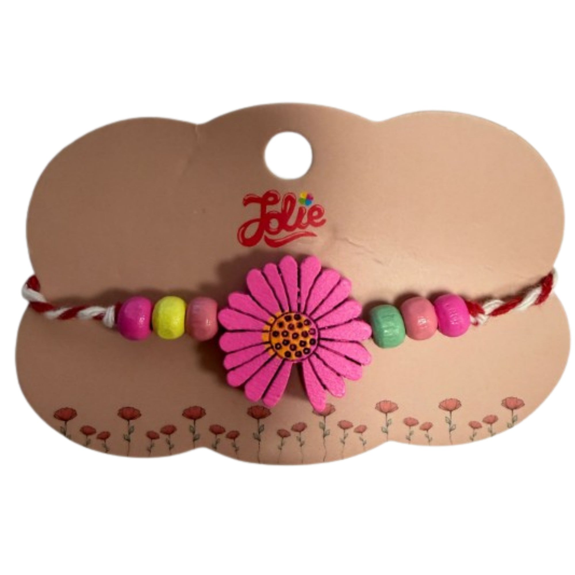 Martisor Bratara Multicolora pentru Copii, din Lemn si Textil, Model Floare