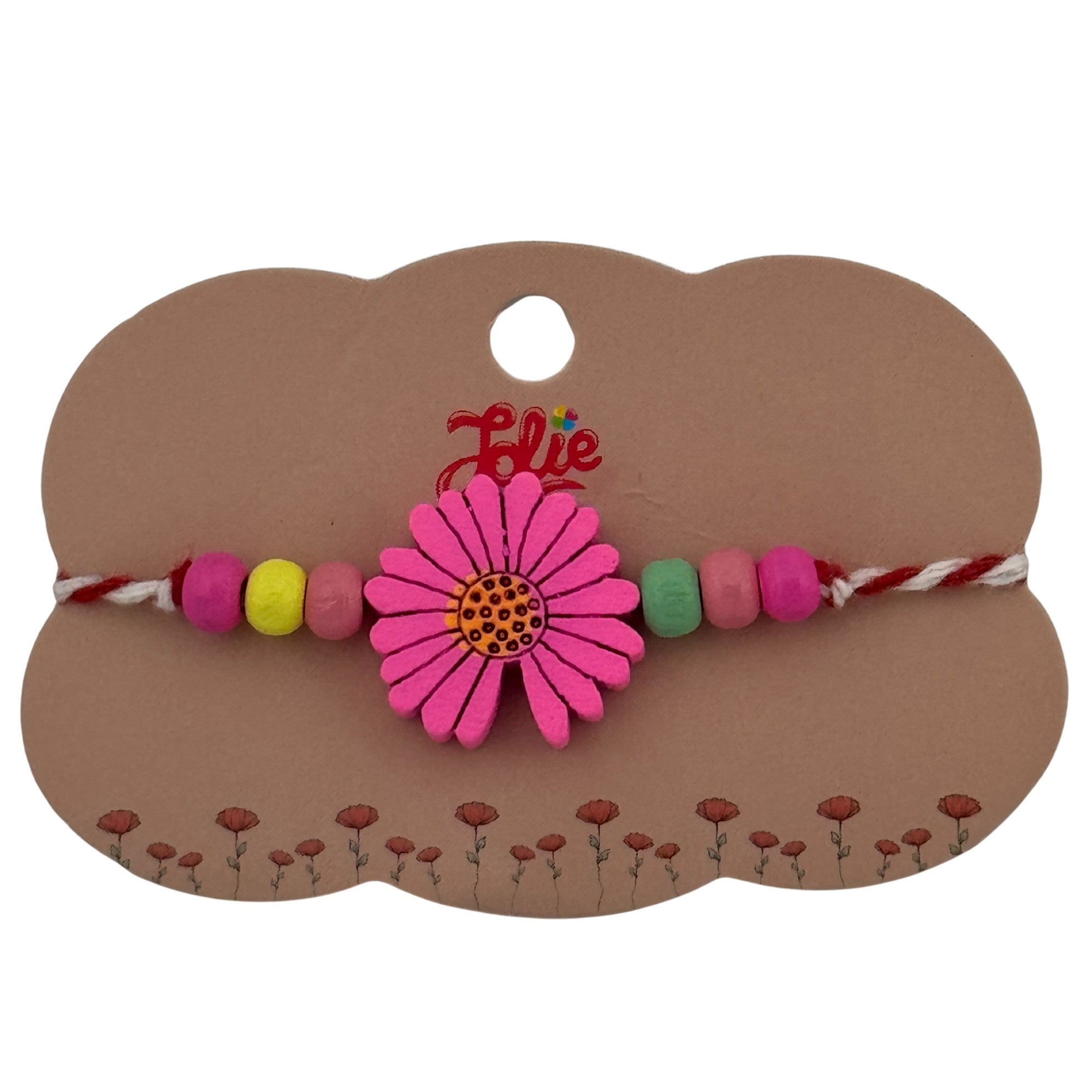 Martisor Bratara Multicolora pentru Copii, din Lemn si Textil, Model Floare