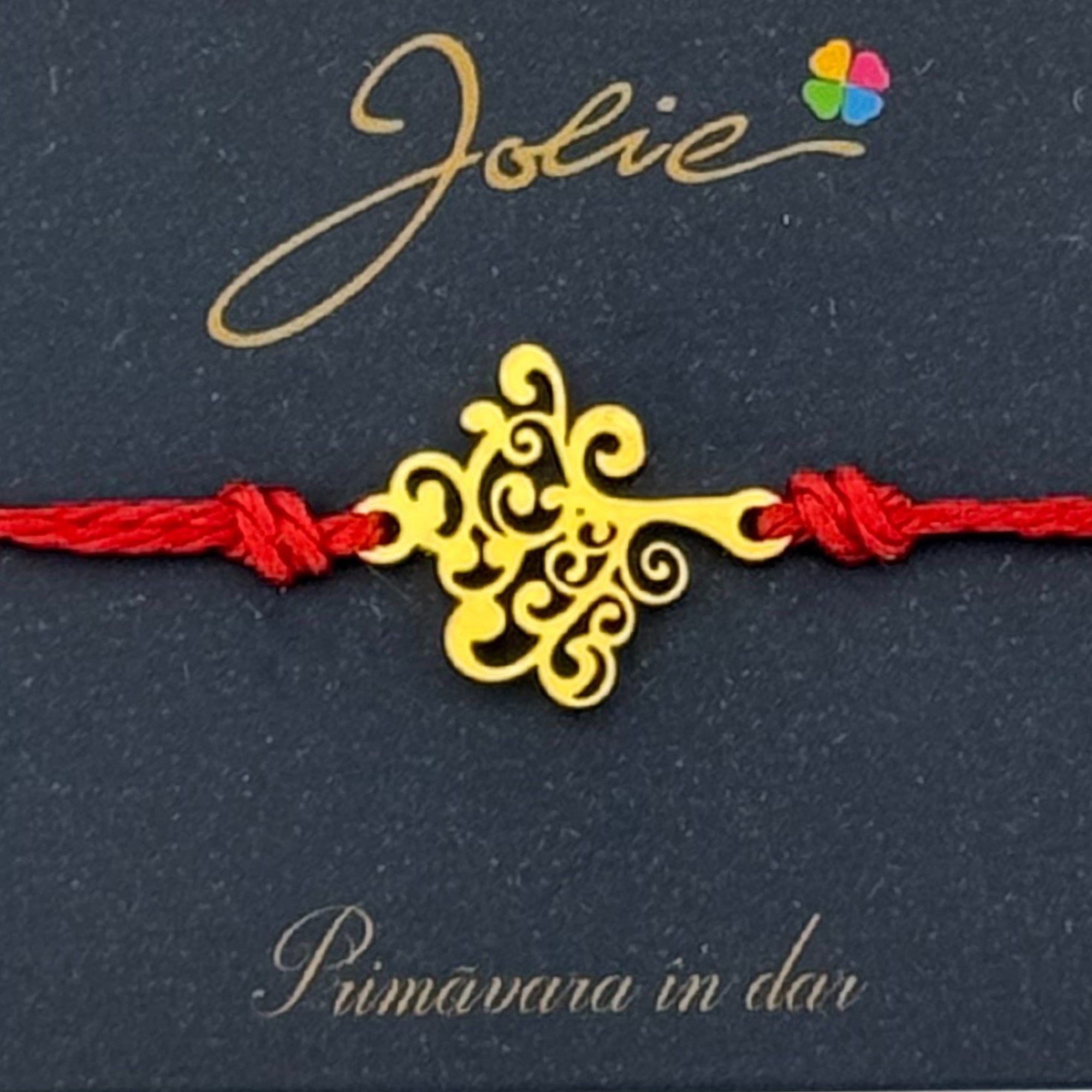 Martisor Bratara Primavara, Textil si Inox, Snur Rosu, Model Copac, Auriu