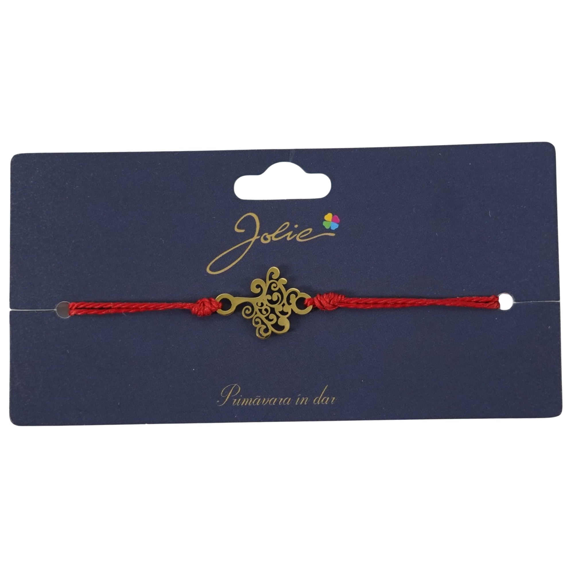 Martisor Bratara Primavara, Textil si Inox, Snur Rosu, Model Copac, Auriu