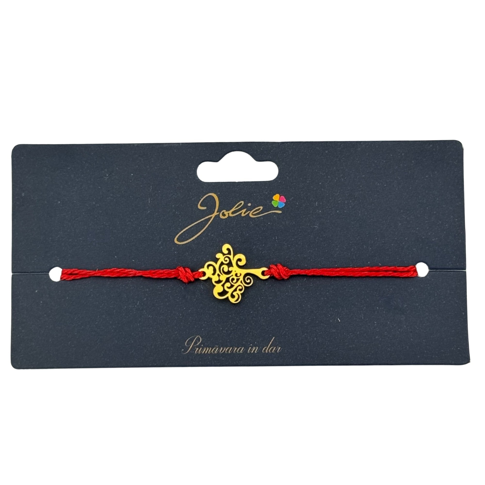 Martisor Bratara Primavara, Textil si Inox, Snur Rosu, Model Copac, Auriu