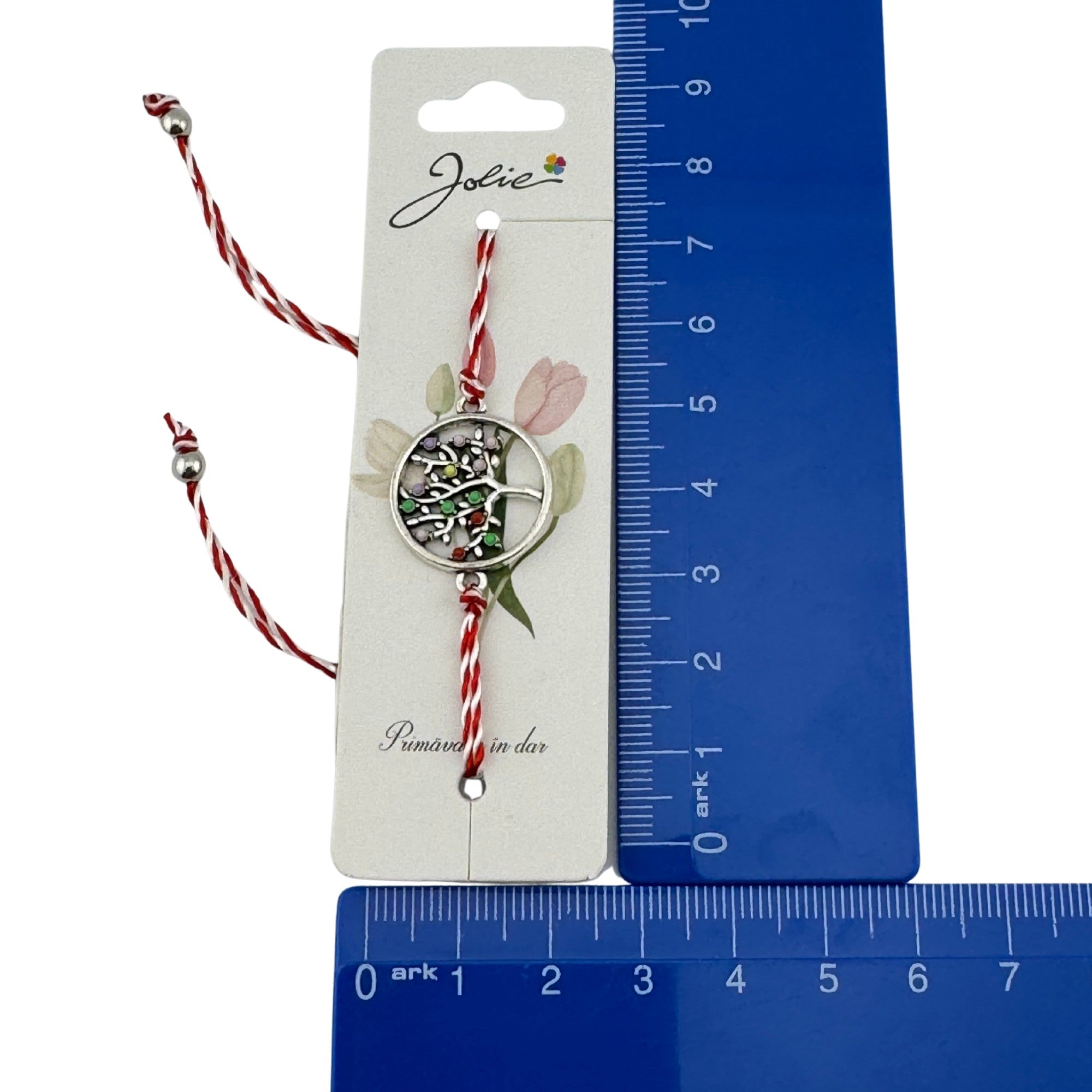 Martisor Bratara Snur Alb-Rosu, Pandantiv Metalic, Model Copacul Vietii