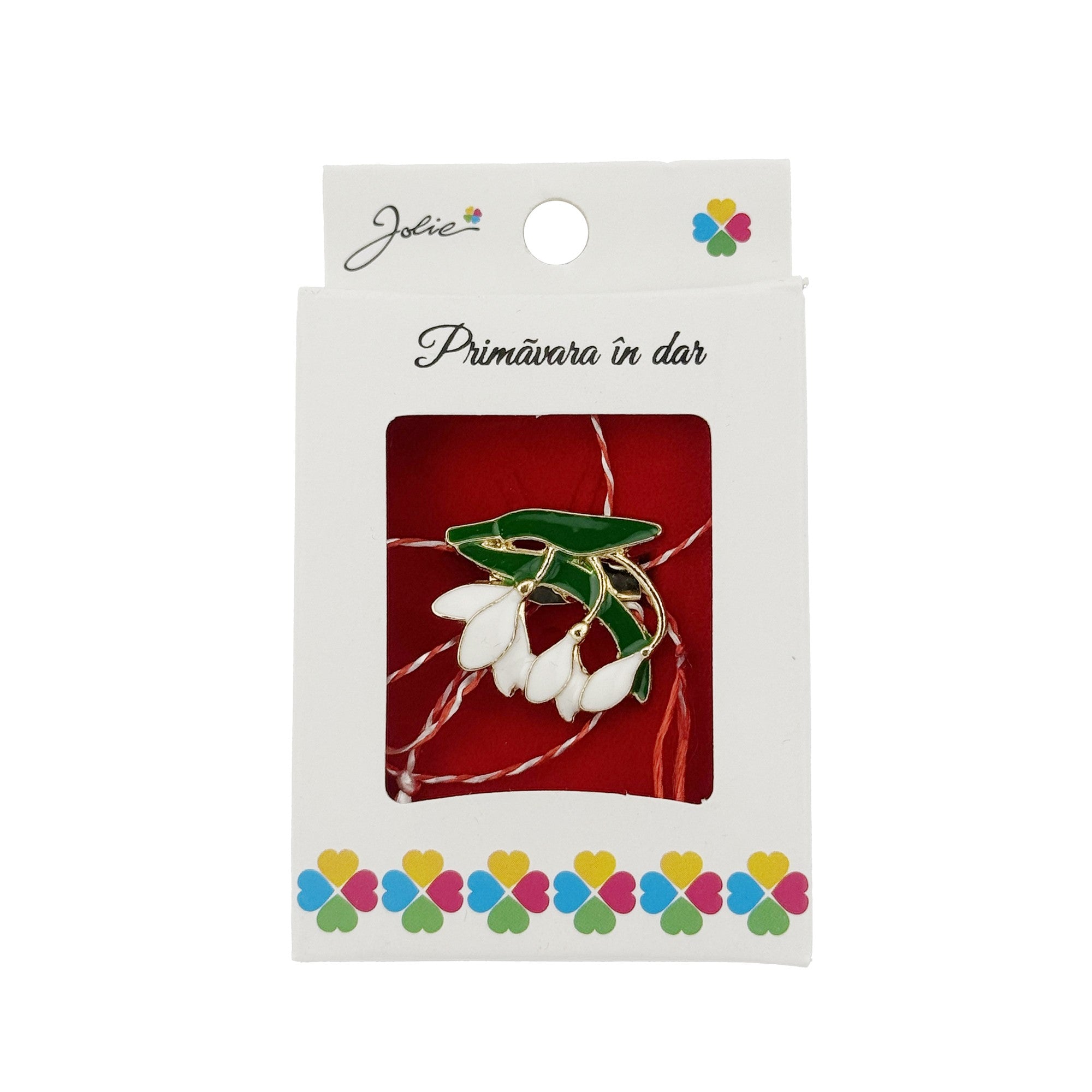 Martisor Brosa, Model Trei Ghiocei, Metal Emailat in Culori, Sistem de Prindere cu Ac, Dimensiune 2.5–3 cm, Ambalaj Individual cu Design, Multicolor