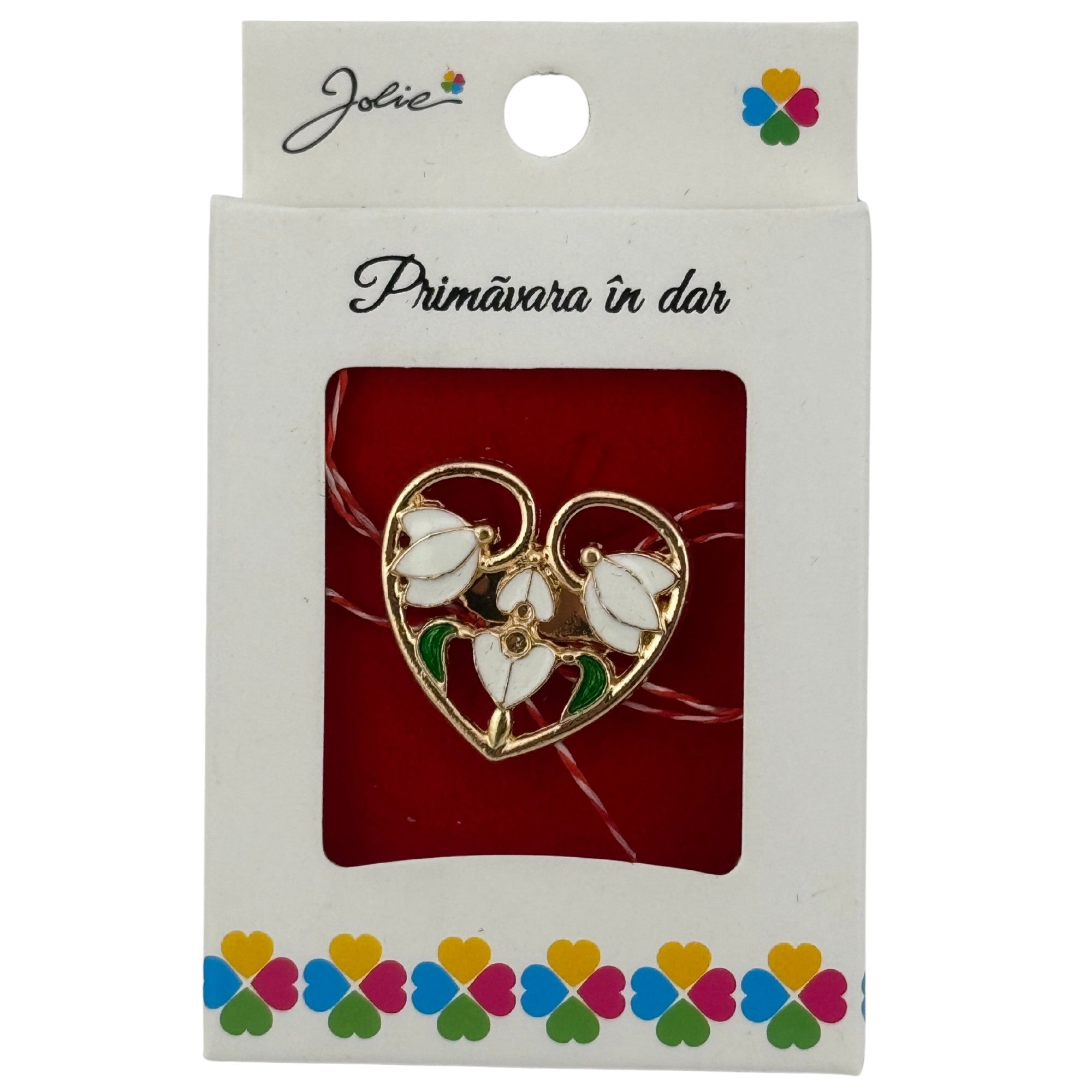 Martisor Brosa Mica in Cutie, Dimensiune Brosa 2.5-3cm, Material Metal, Model Inima din Ghiocei