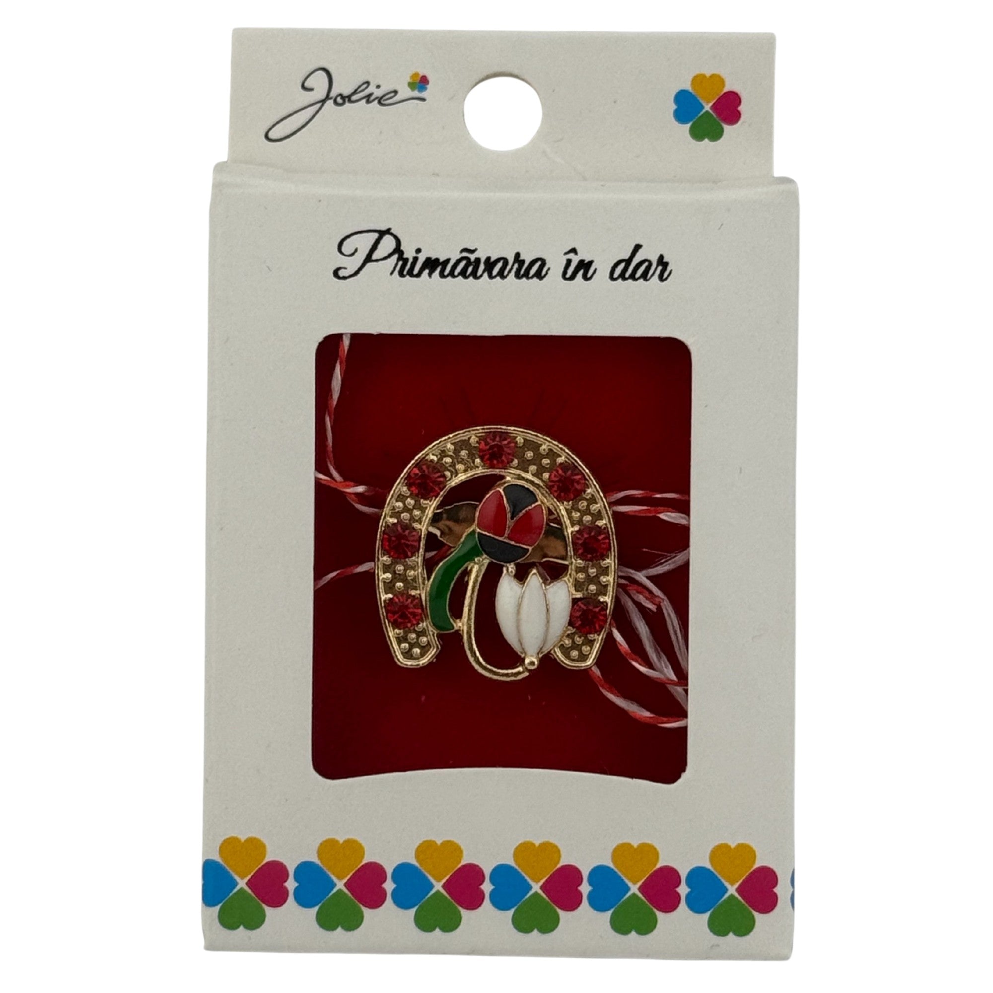 Martisor Brosa Mica in Cutie, Dimensiune Brosa 2.5-3cm, Material Metal, Model Potcoava Buburuza Ghiocel