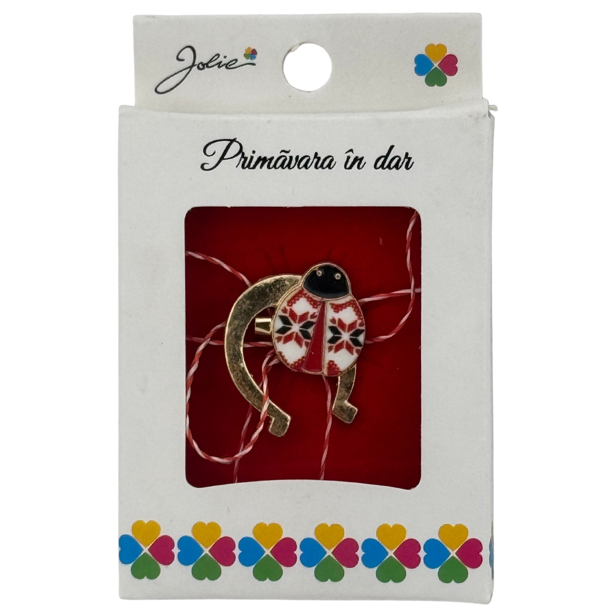 Martisor Brosa Mica in Cutie, Dimensiune Brosa 2.5-3cm, Material Metal, Model Potcoava cu Buburuza Traditionala