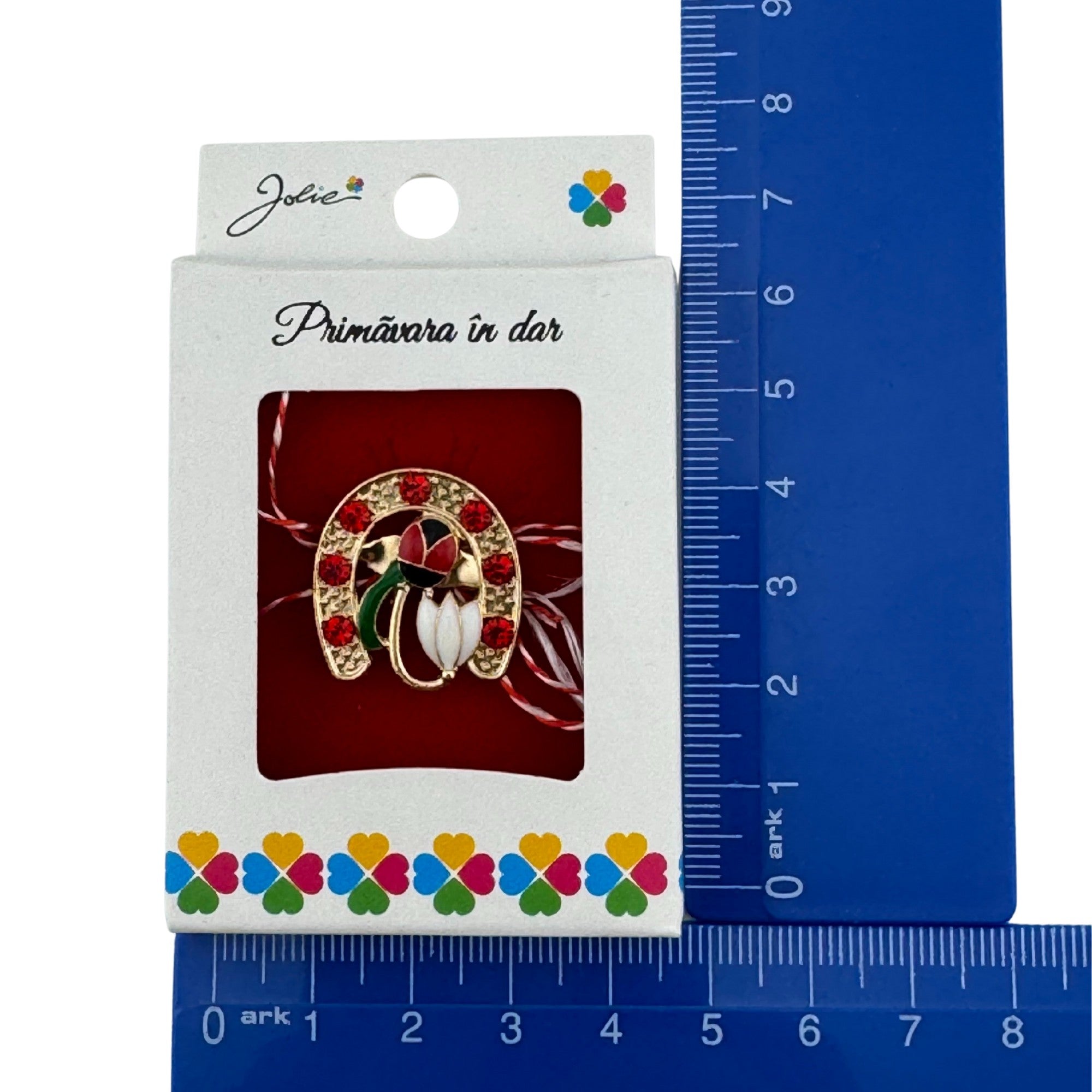 Martisor Brosa Mica in Cutie, Dimensiune Brosa 2.5-3cm, Material Metal, Model Potcoava Buburuza Ghiocel
